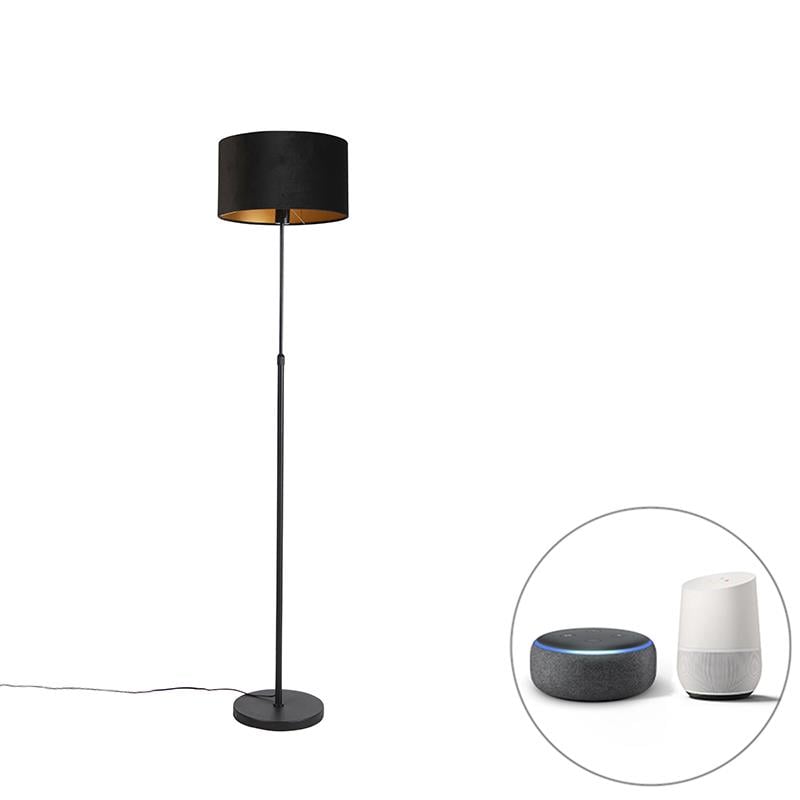 QAZQA Smart vloerlamp zwart met velours kap zwart 35 cm incl. Wifi