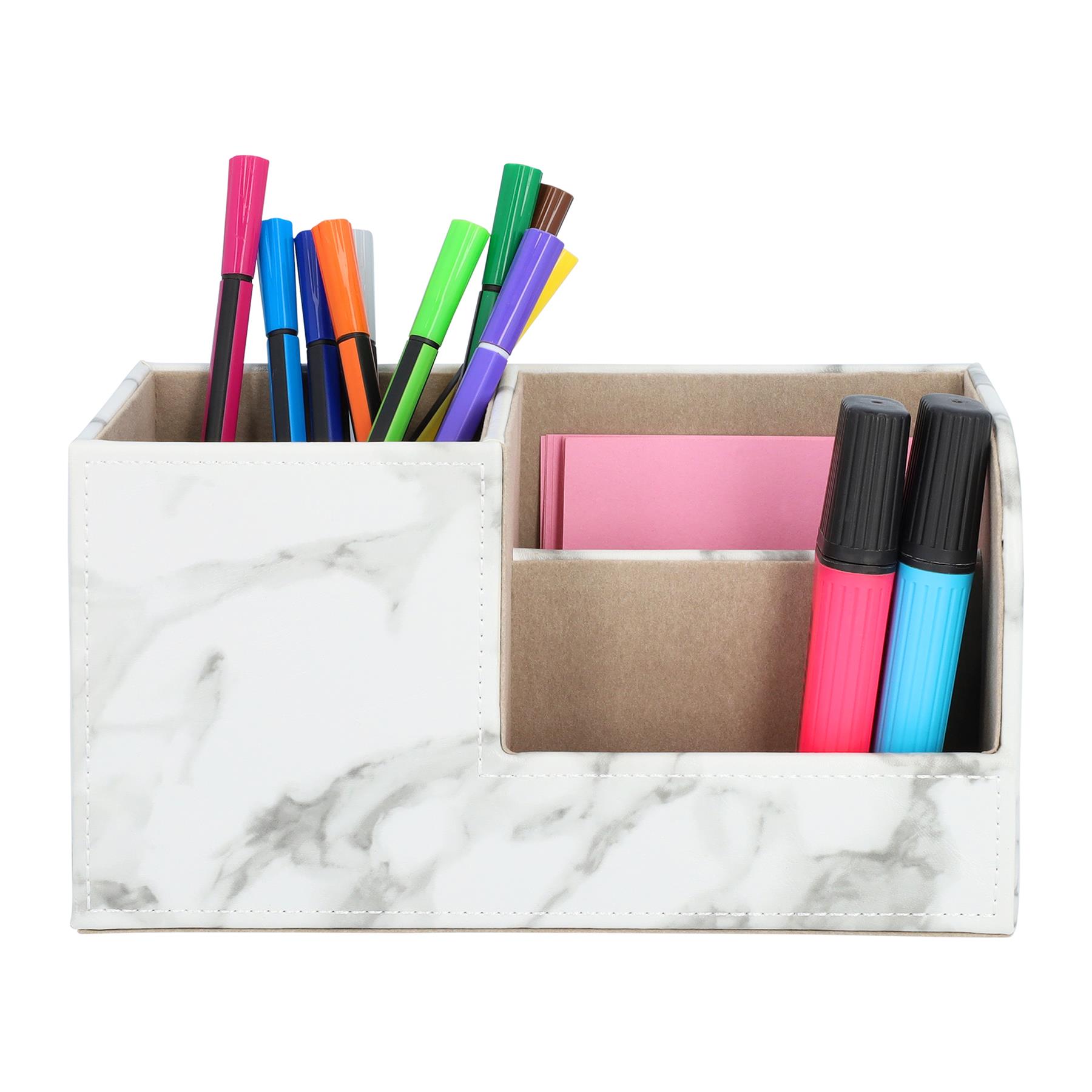 QUVIO Bureau organzier met 3 vakken - Witte marmer look