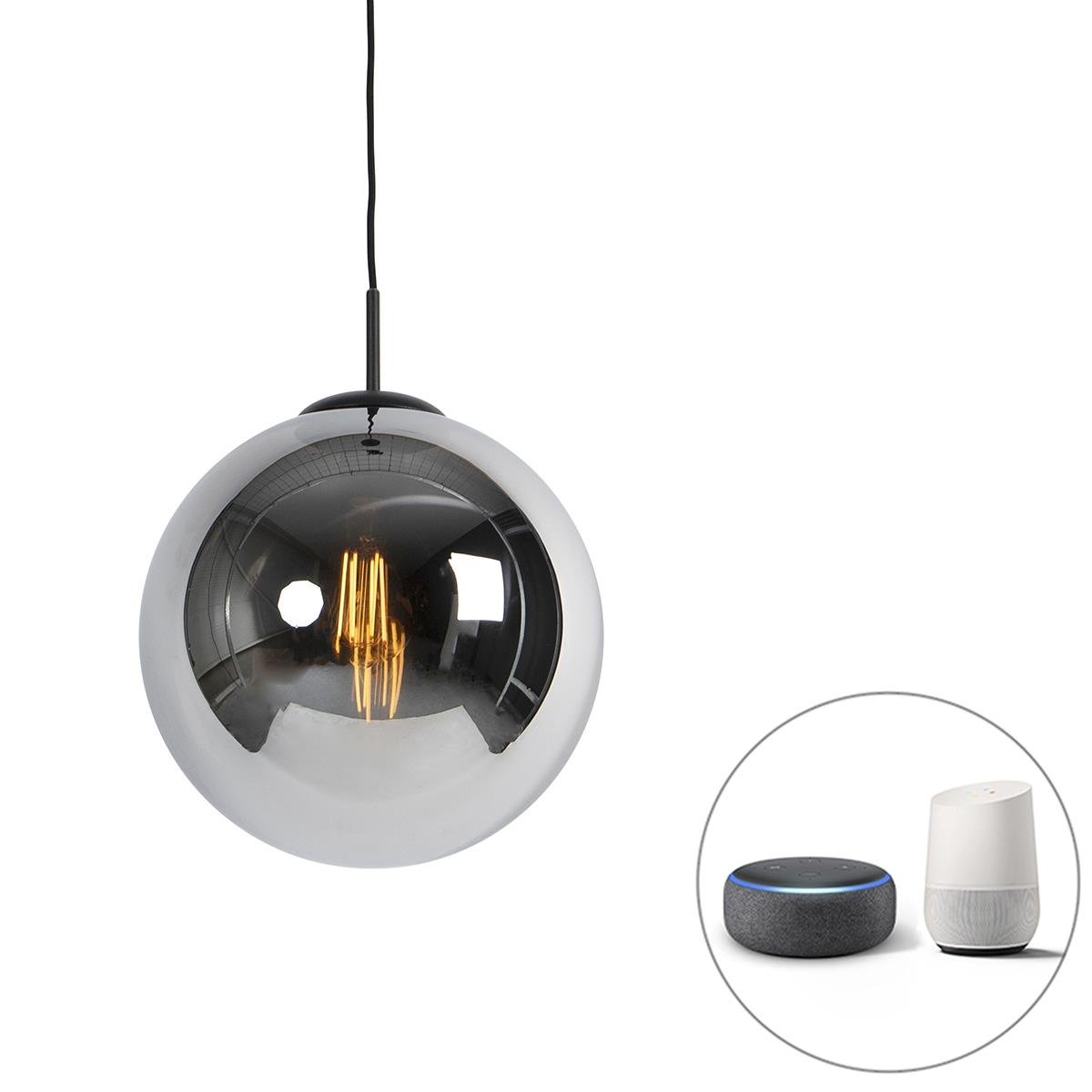 QAZQA Smart hanglamp zwart met smoke glas 30 cm incl. Wifi ST64 -