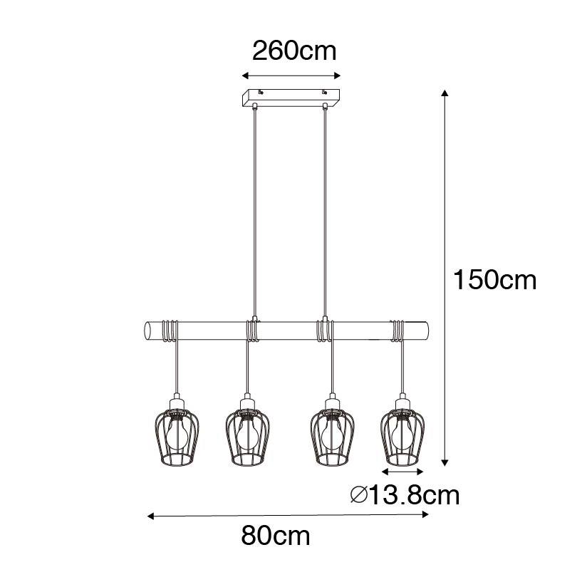 QAZQA Smart hanglamp zwart met hout incl. 4 Wifi A60 - Stronk