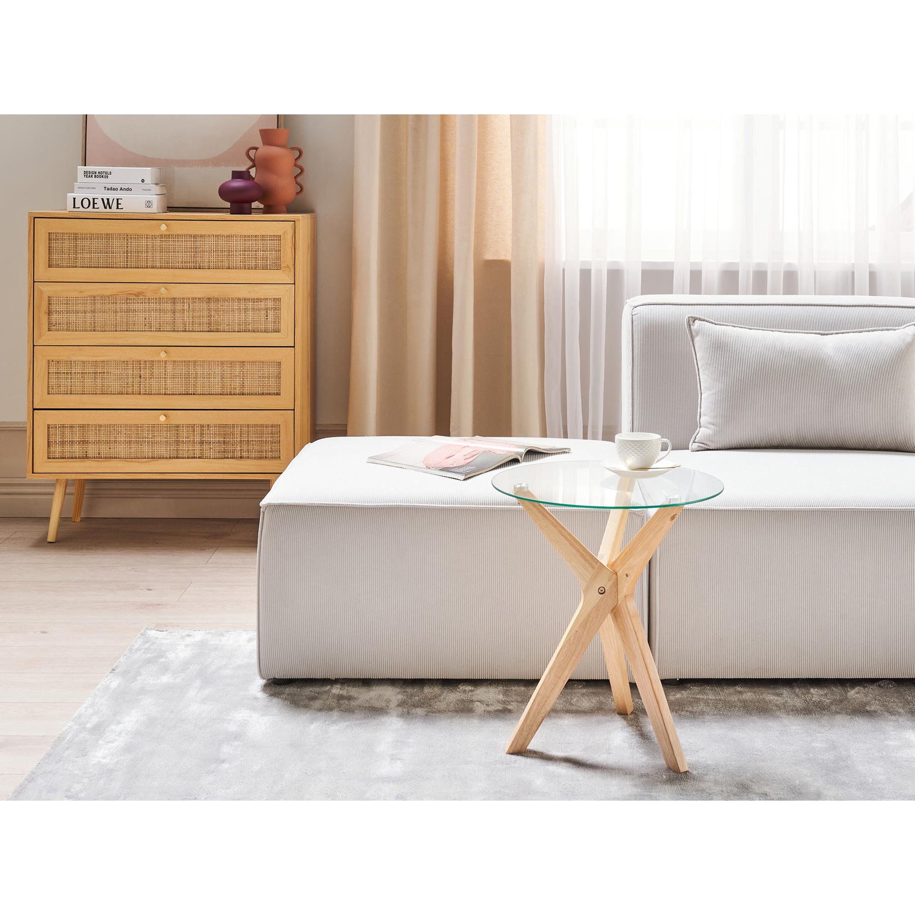 Beliani - VALLEY - Bijzettafel - Lichthout - Veiligheidsglas