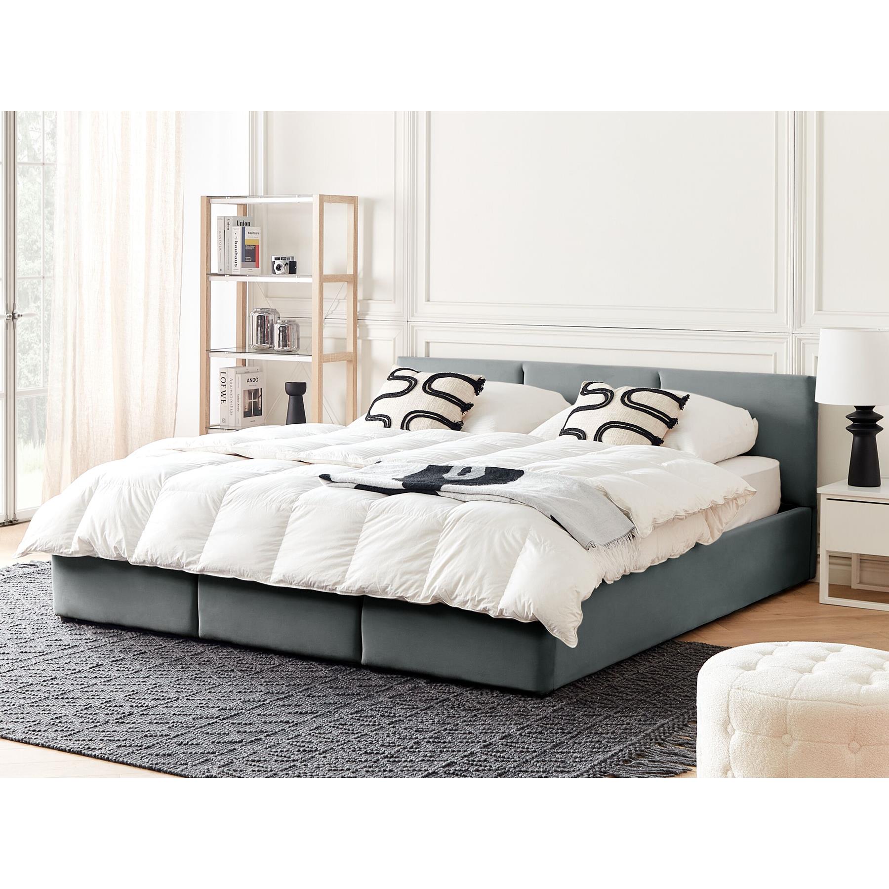 Beliani-BOUSSE-Tweepersoons boxspring-Grijs-180 x 200 cm-Fluweel