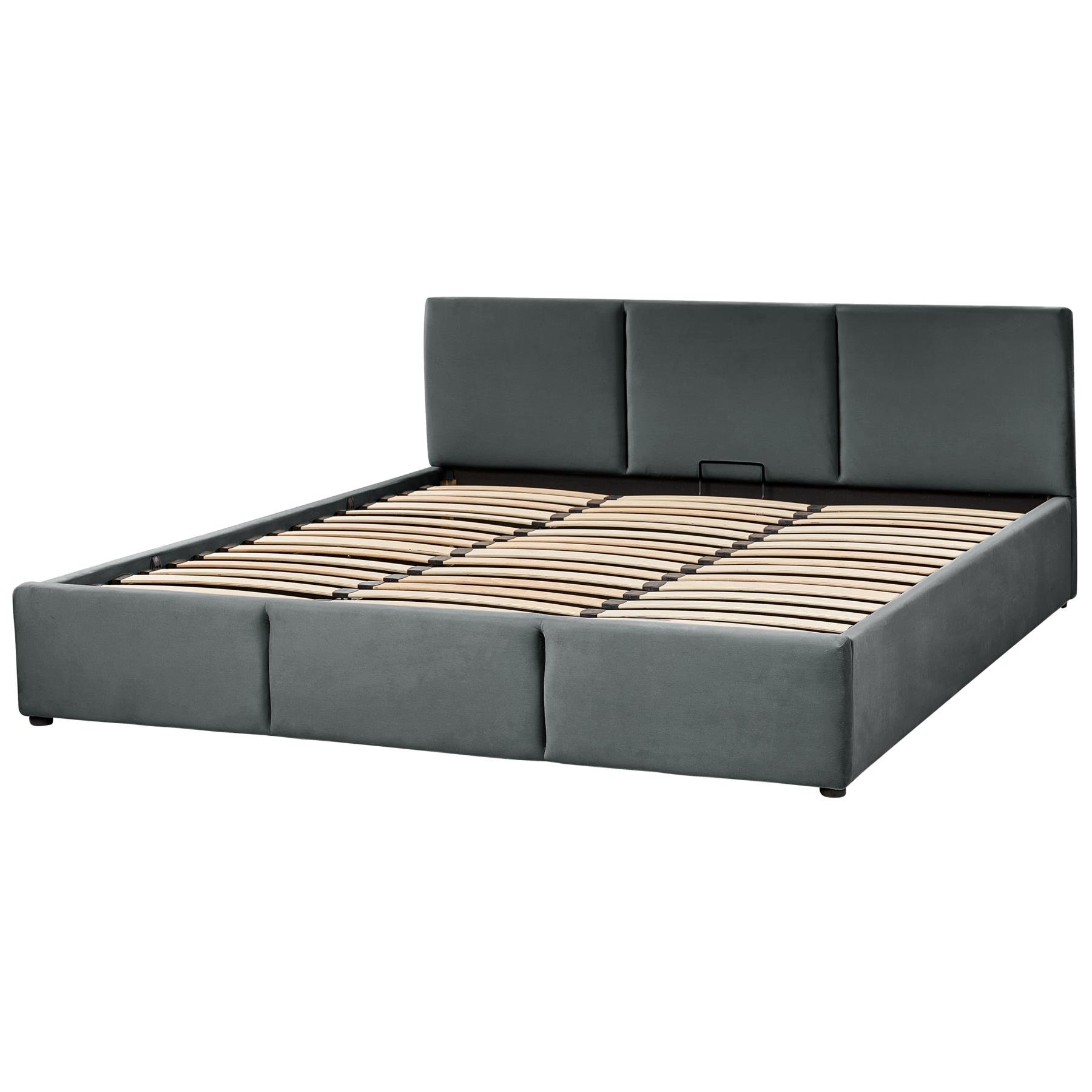 Beliani-BOUSSE-Tweepersoons boxspring-Grijs-180 x 200 cm-Fluweel