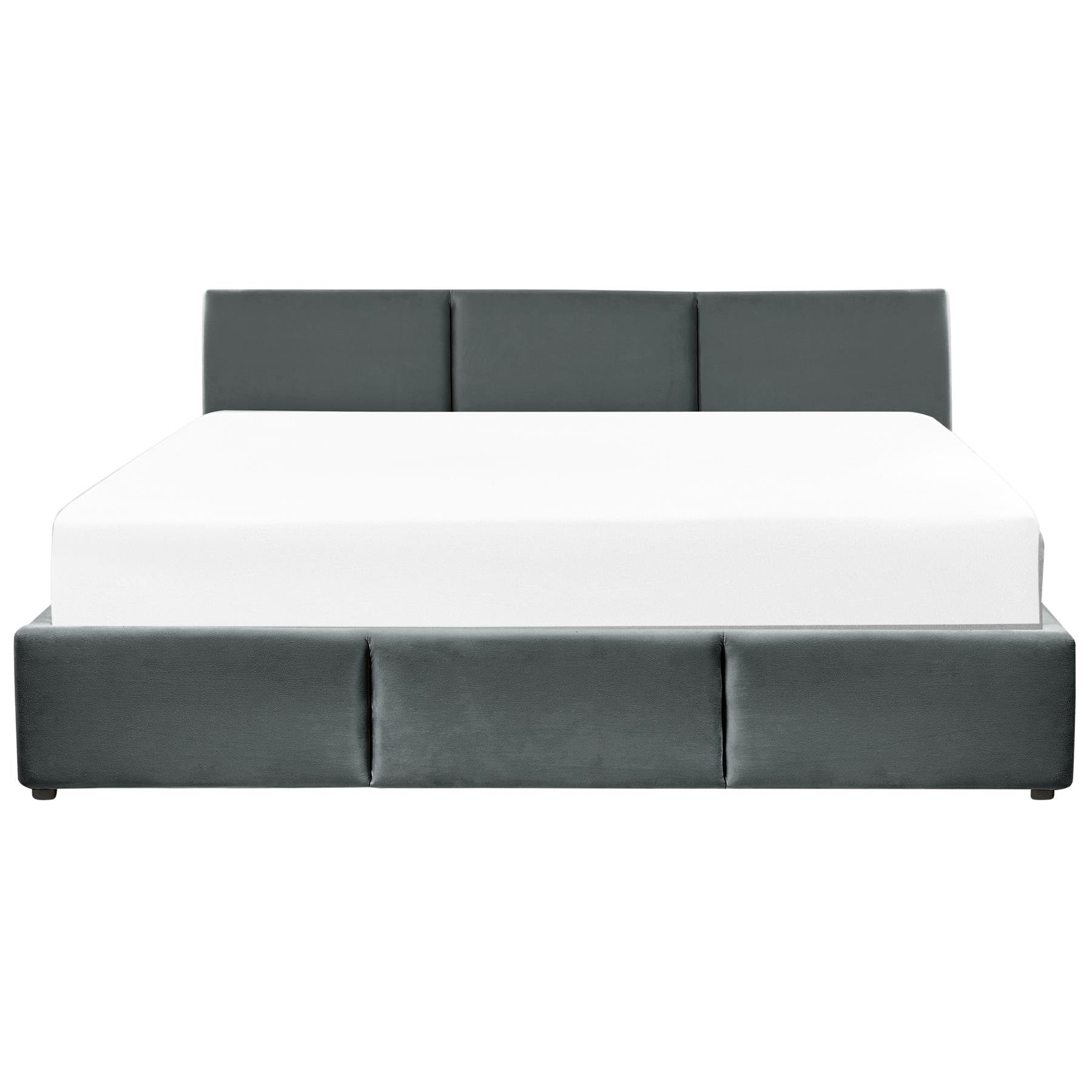 Beliani-BOUSSE-Tweepersoons boxspring-Grijs-180 x 200 cm-Fluweel