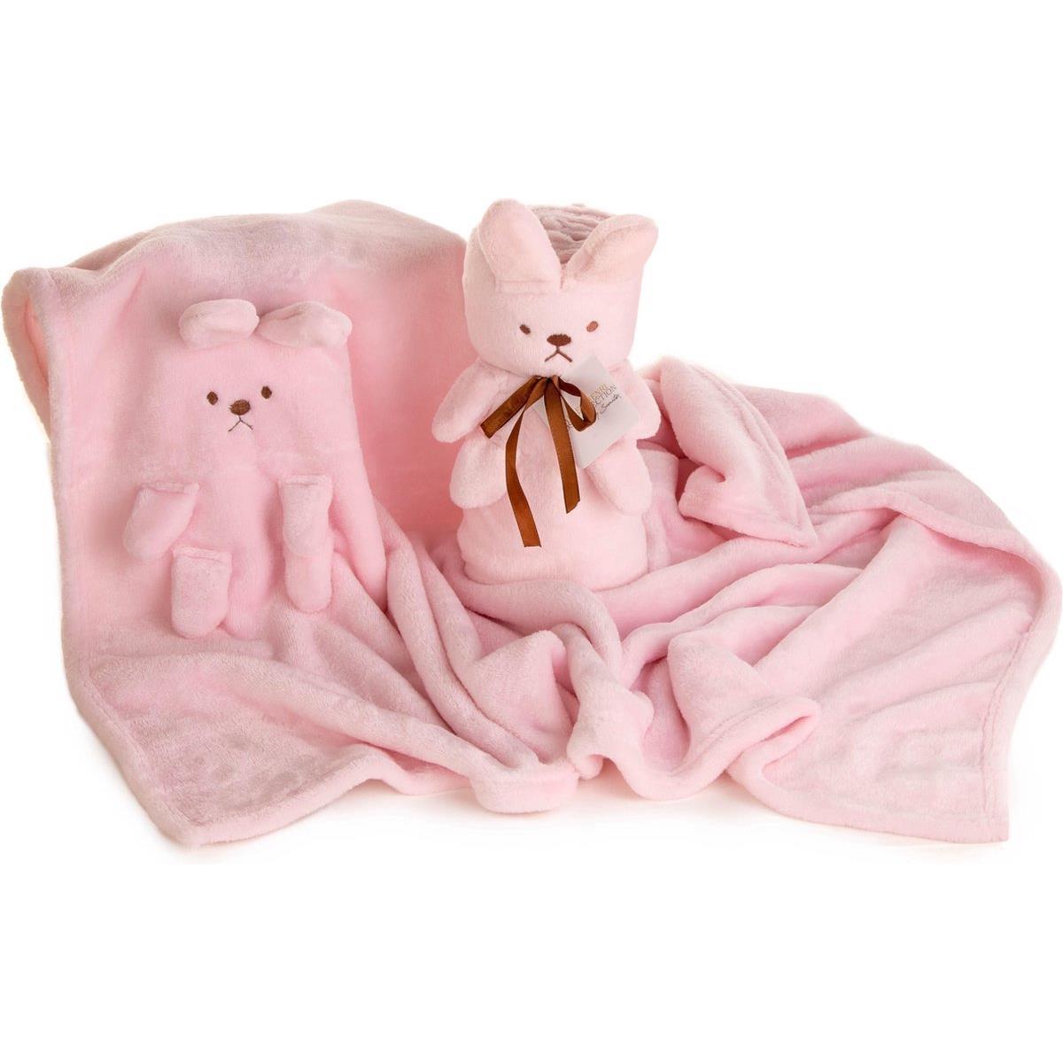 Elegance Baby|Kinder Flanel Fleece Knuffel Deken Konijn roze