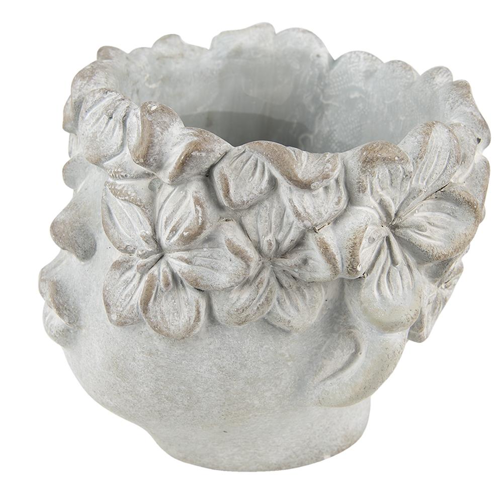 Clayre & Eef Bloempot Hoofd 20x18 cm Grijs Steen