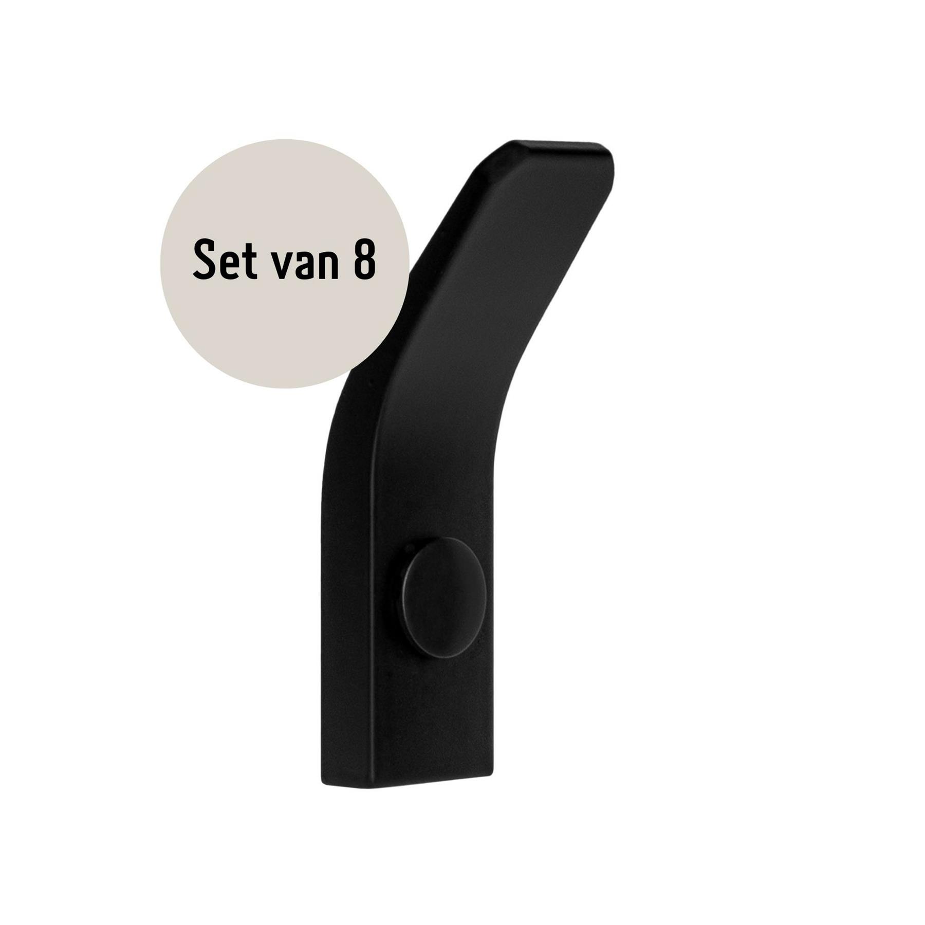 QUVIO Haakje metaal wand - Zwart - Set van 8