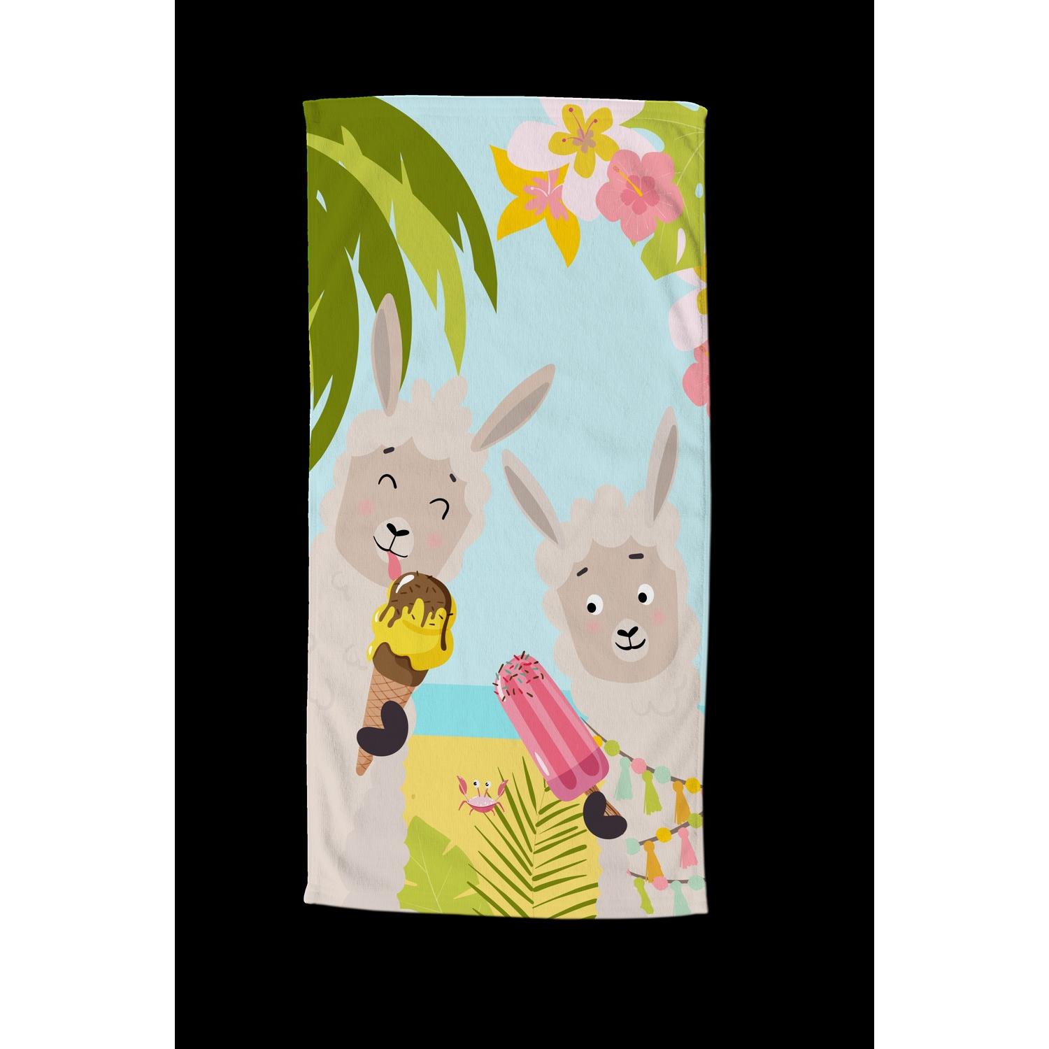 Good Morning Kinder Strandlaken Velours Happy Lamas 75x150cm - multi