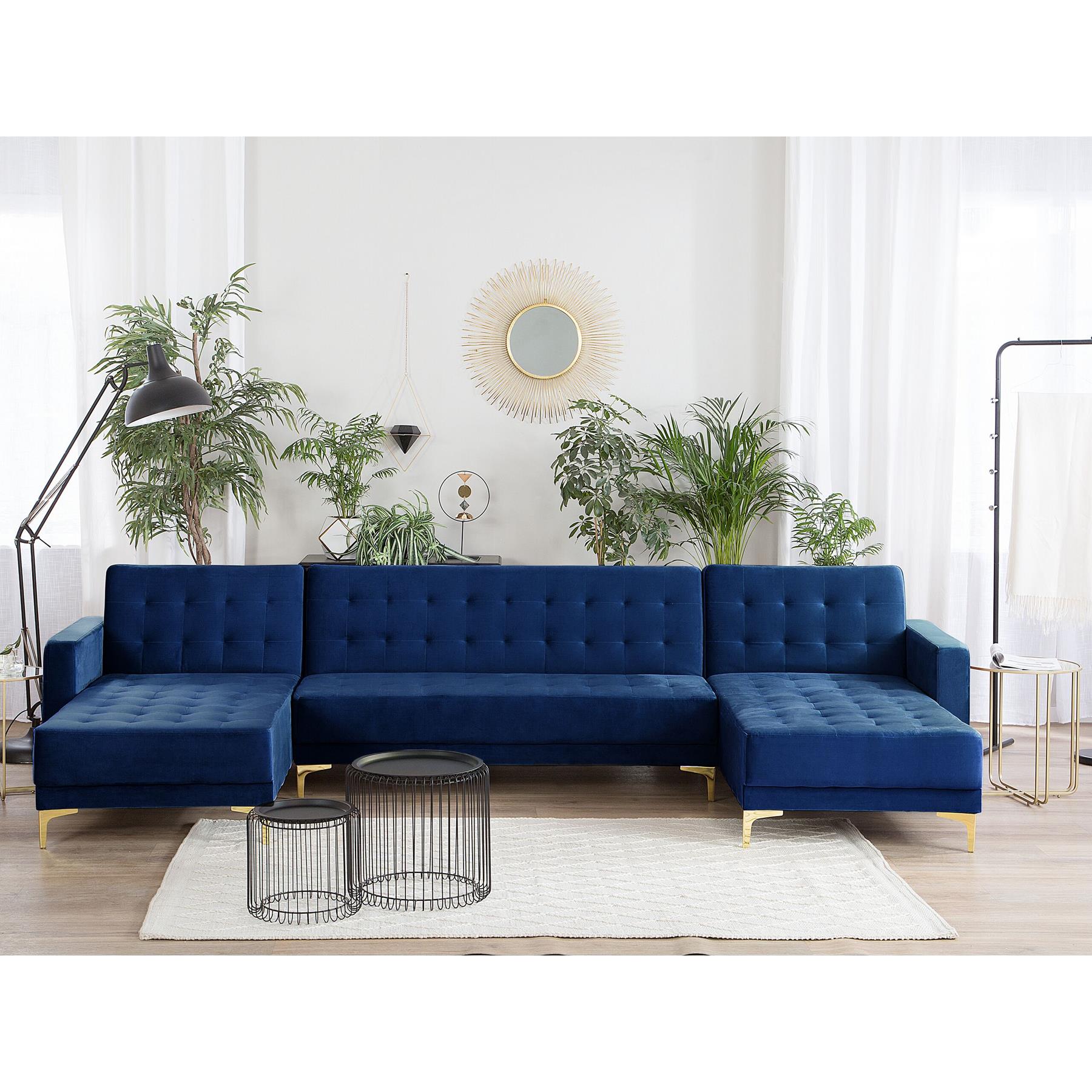 Beliani-ABERDEEN-Bank U-vormig-Marineblauw-Universeel-Fluweel