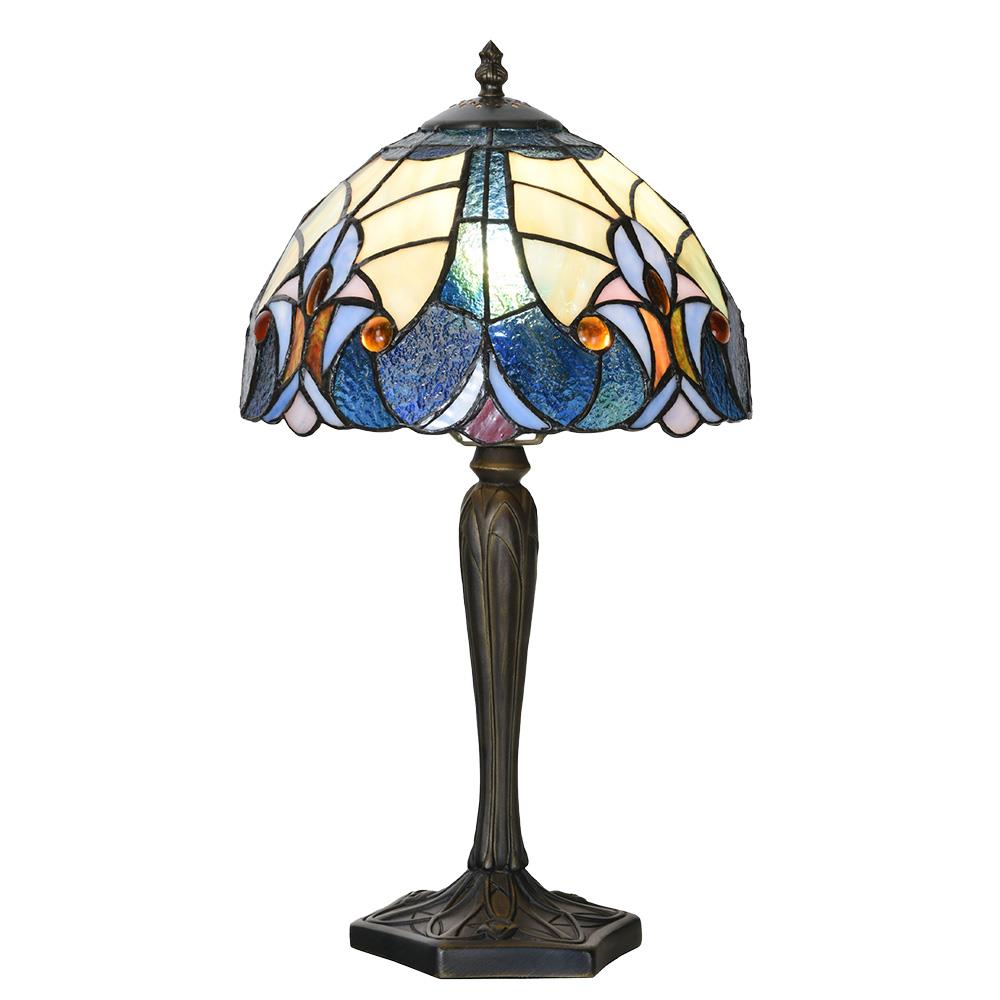 Clayre & Eef Tiffany Tafellamp  Ø 25x40 cm Blauw Glas Tiffany