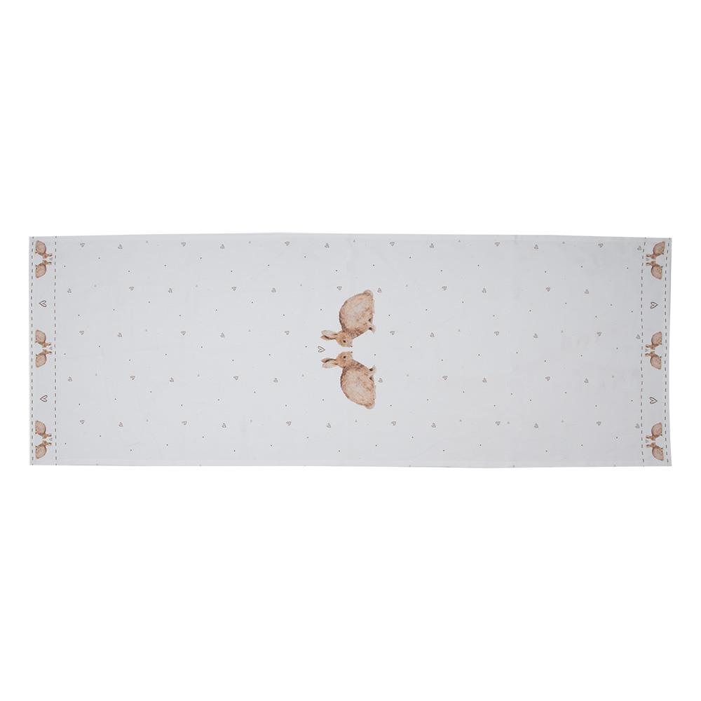 Clayre & Eef Tafelloper  50x140 cm Wit Bruin Katoen Konijn Tafelkleed
