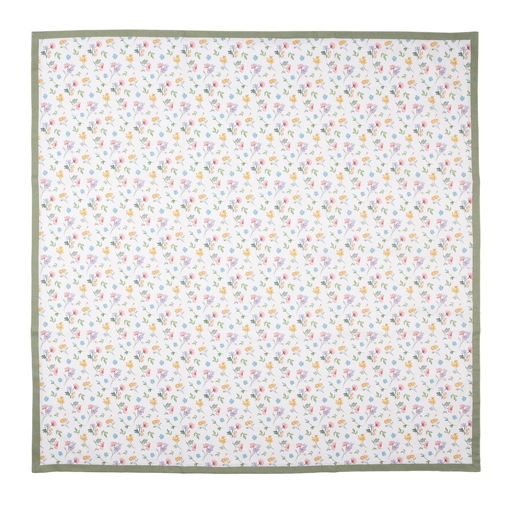 Clayre & Eef Tafelkleed  100x100 cm Wit Groen Katoen Vierkant Bloemen