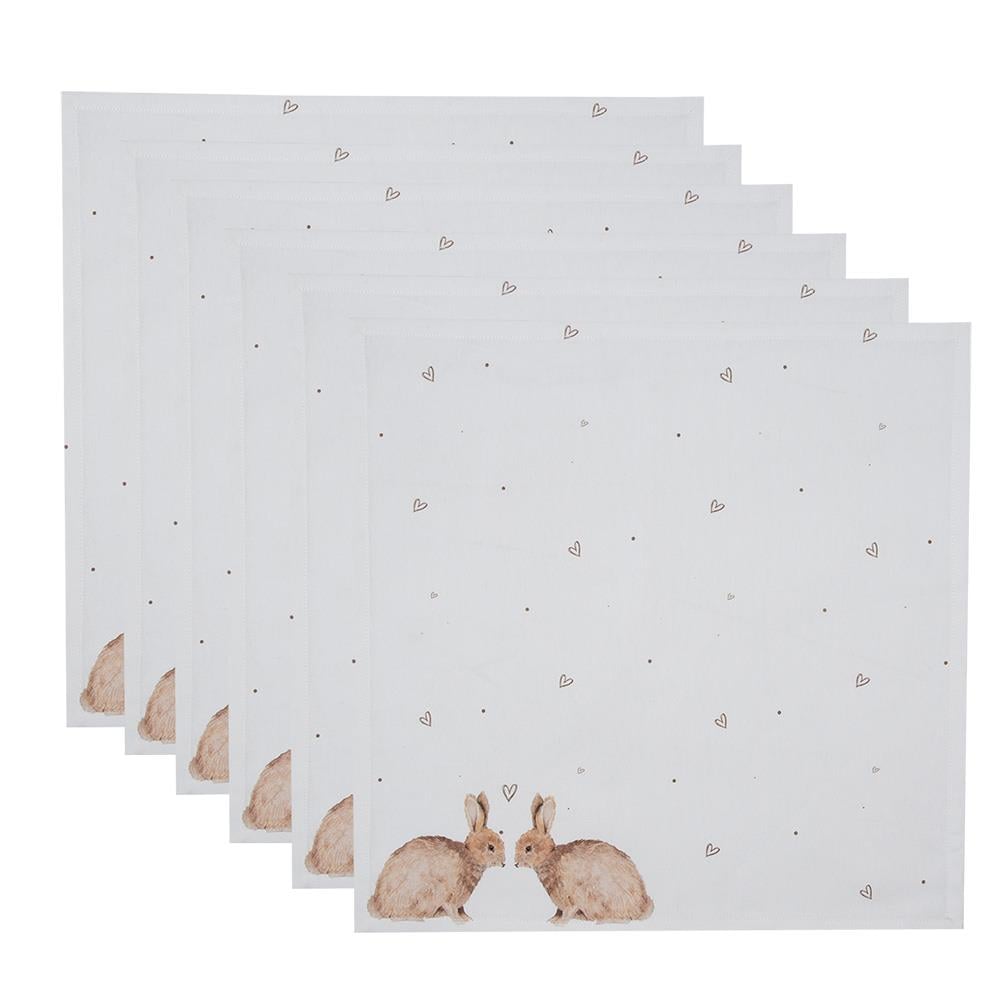 Clayre & Eef Servetten Katoen Set van 6  40x40 cm Wit Bruin Vierkant