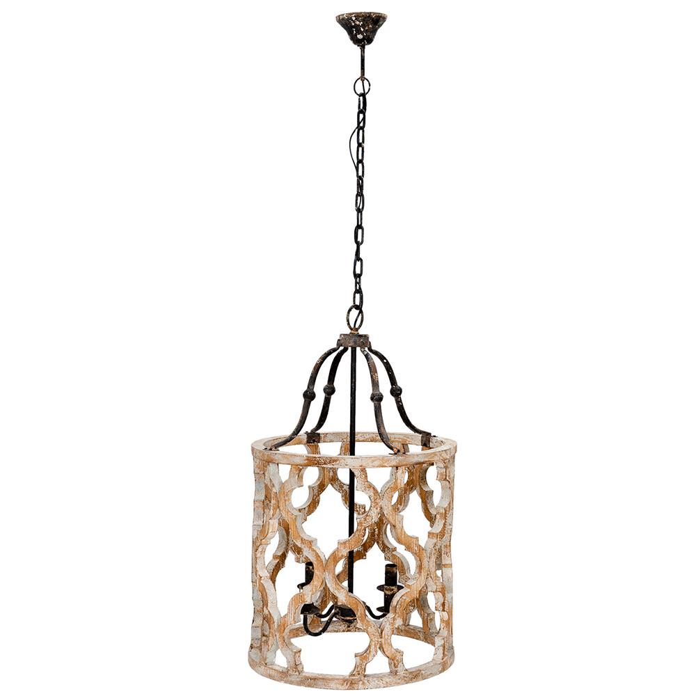 Clayre & Eef Hanglamp  Ø 48x85 cm Grijs Hout Ijzer Rond Hanglamp