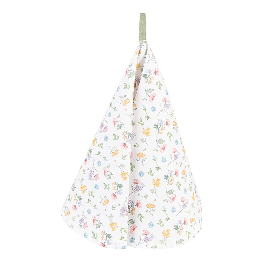 Clayre & Eef Theedoek  Ø 80 cm Wit Groen Katoen Rond Bloemen