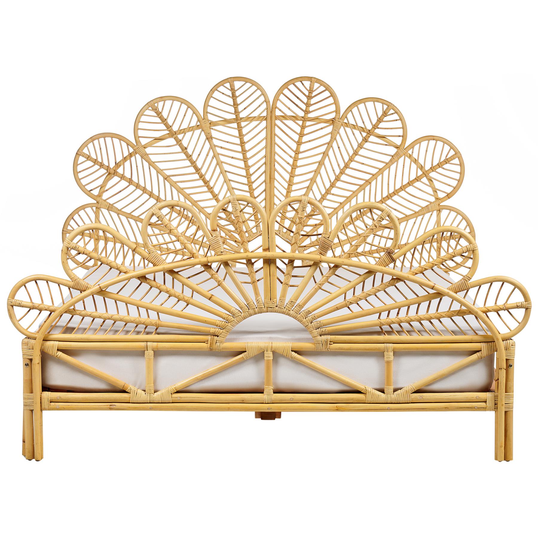 Beliani-FLORENTINE-Tweepersoonsbed-Lichtbruin-160 x 200 cm-Rotan