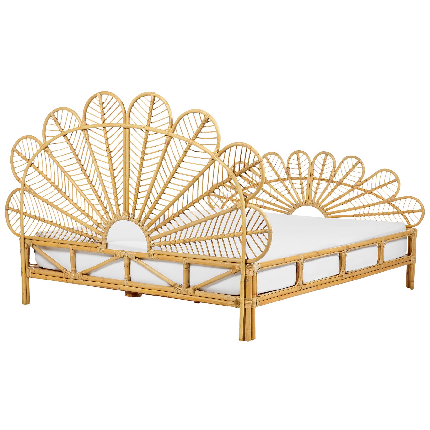 Beliani-FLORENTINE-Tweepersoonsbed-Lichtbruin-160 x 200 cm-Rotan