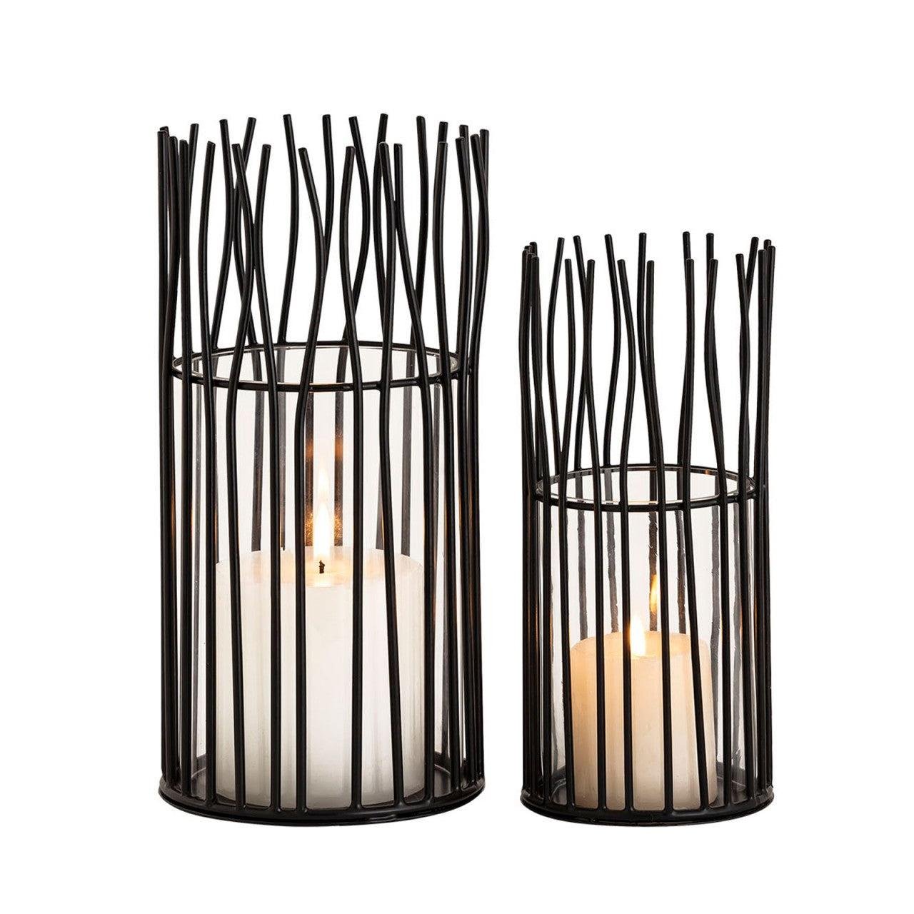 SVJ Windlichten Rond - 12 x 12 x 24 cm - Aluminium - Zwart - Set van 2