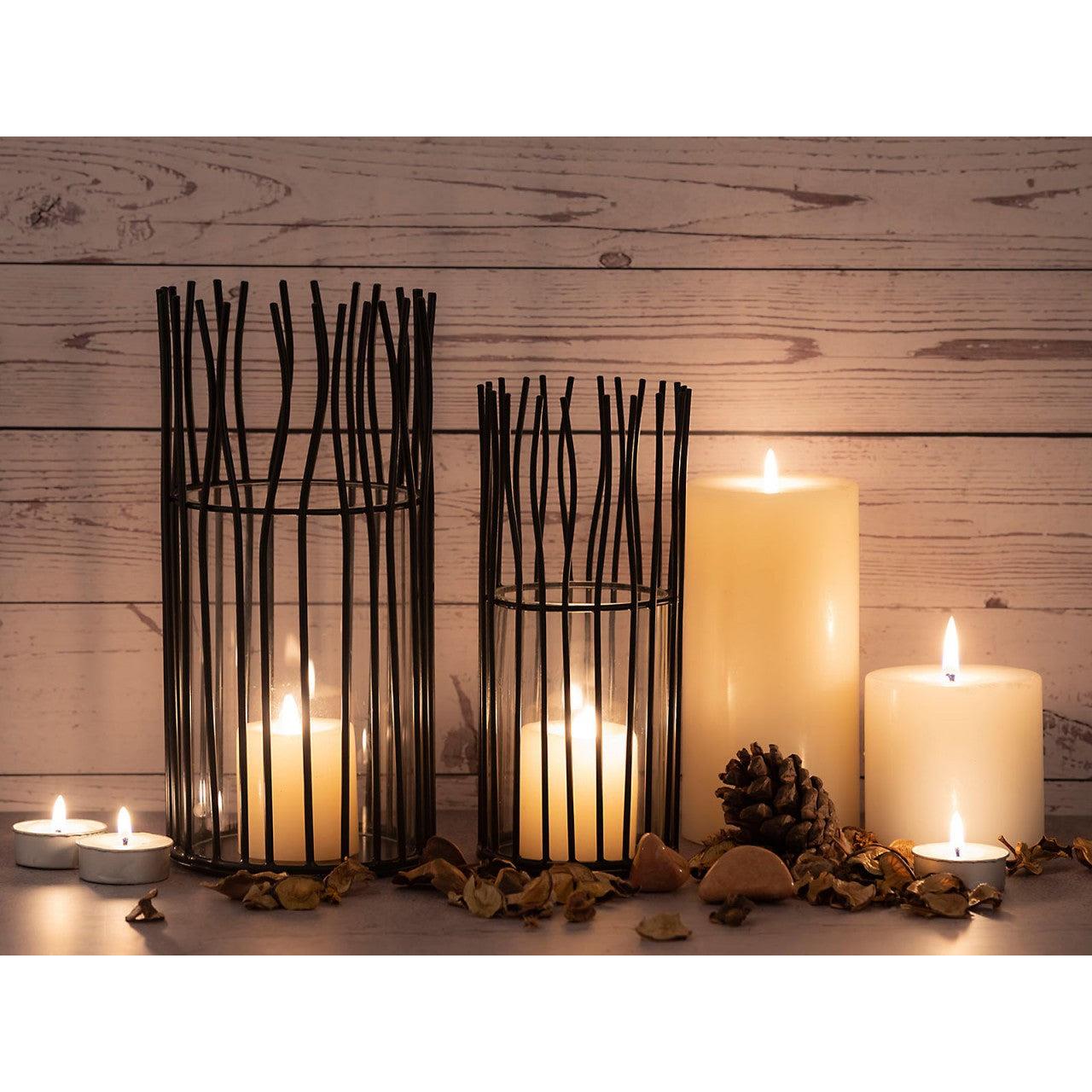 SVJ Windlichten Rond - 12 x 12 x 24 cm - Aluminium - Zwart - Set van 2