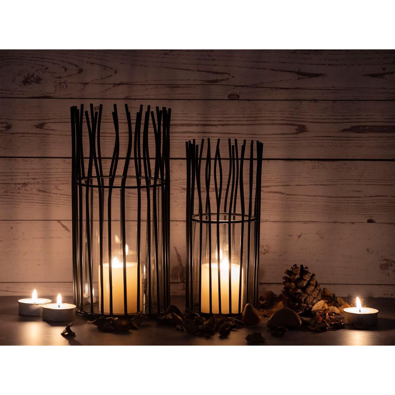 SVJ Windlichten Rond - 12 x 12 x 24 cm - Aluminium - Zwart - Set van 2
