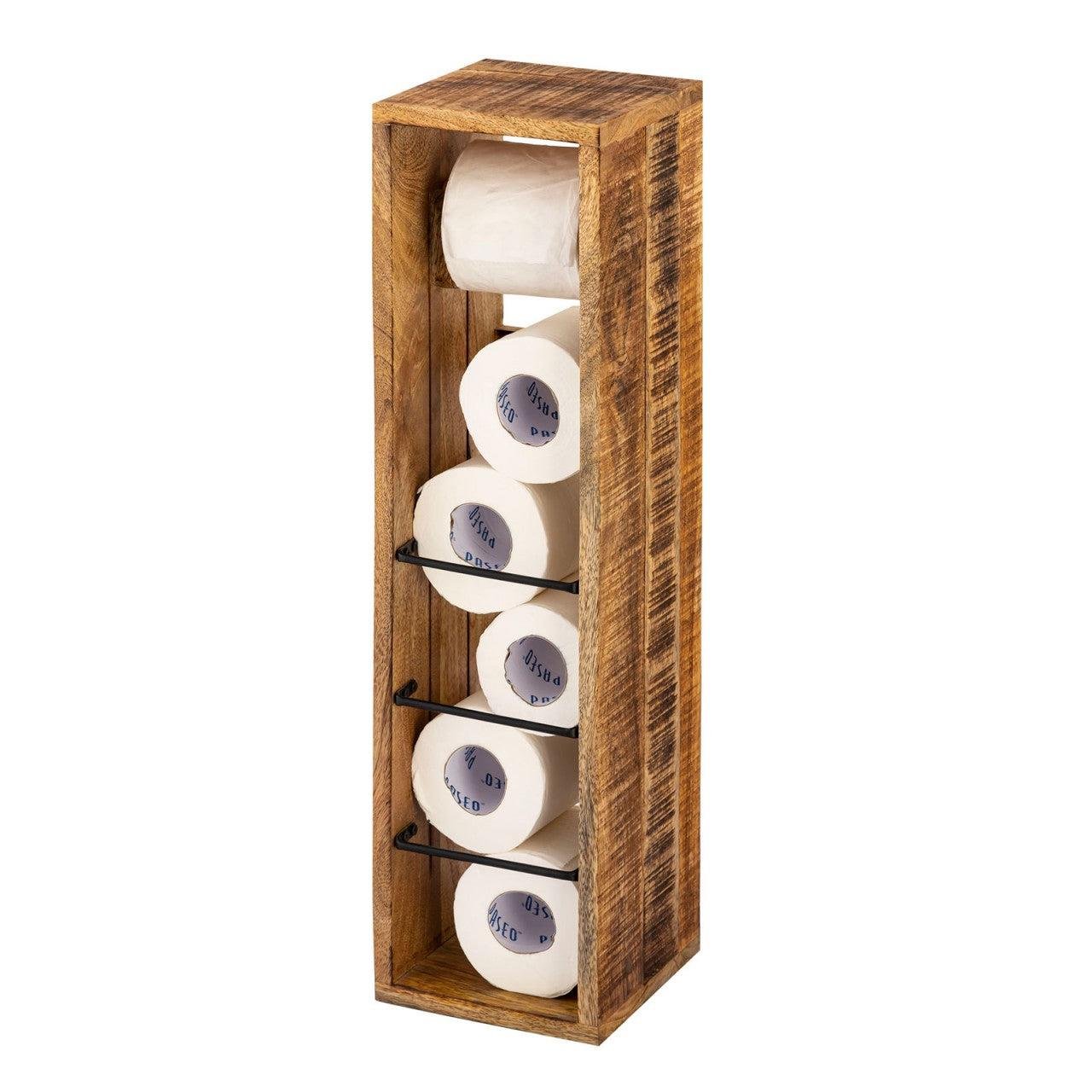 SVJ Toiletpapierhouder Rechthoekig - 17 x 17 x 65 cm - Hout - Bruin