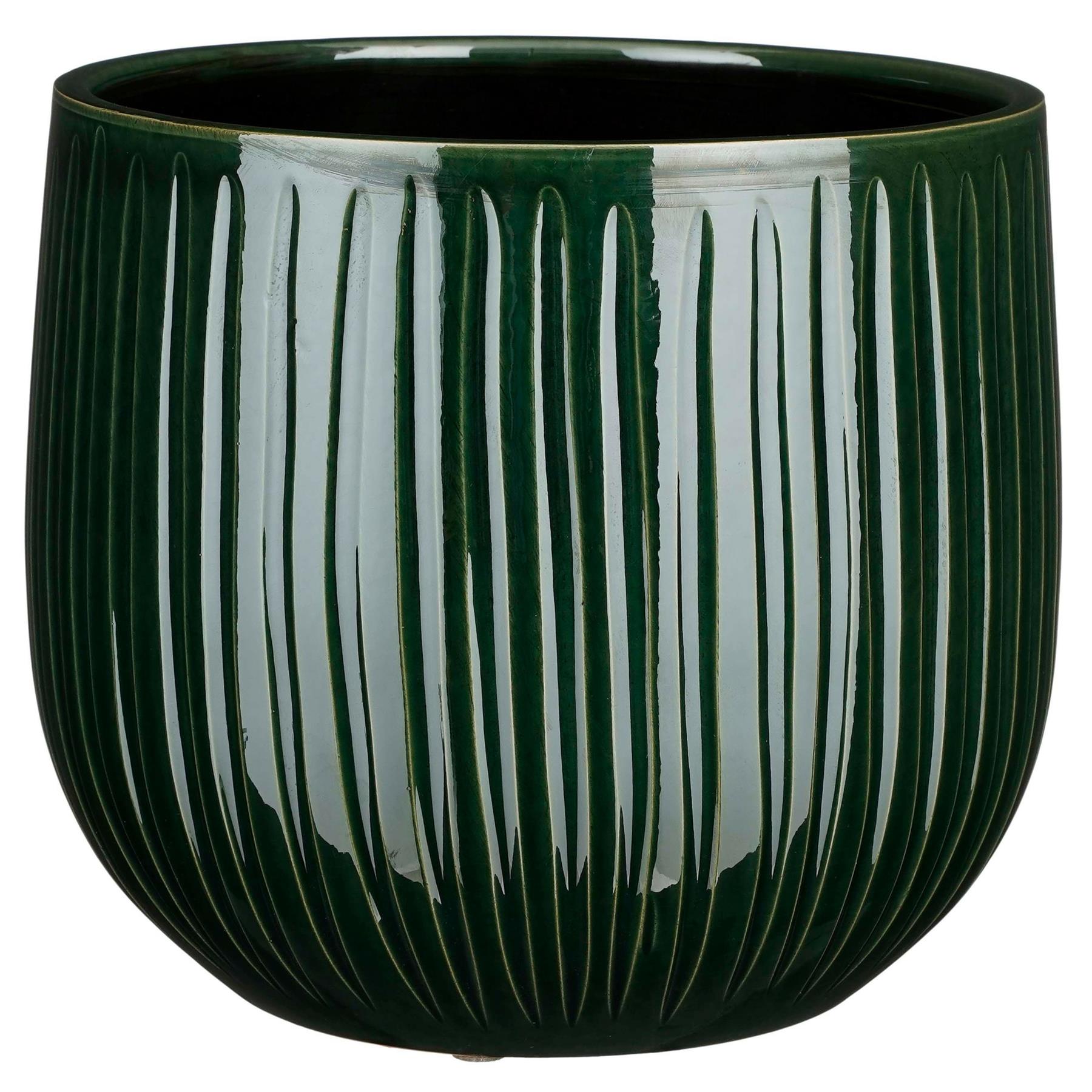 Mica Decorations Plantenpot - donkergroen - glans ribbel -29x25cm