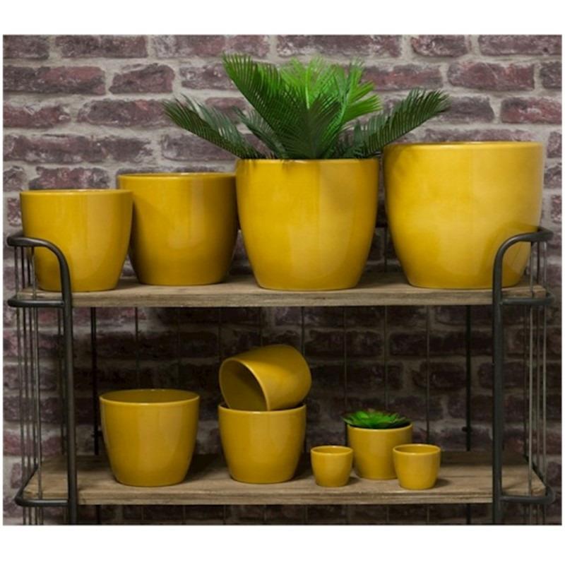 Floran Plantenpot - okergeel - glanzend - keramiek - 28 x 25 cm