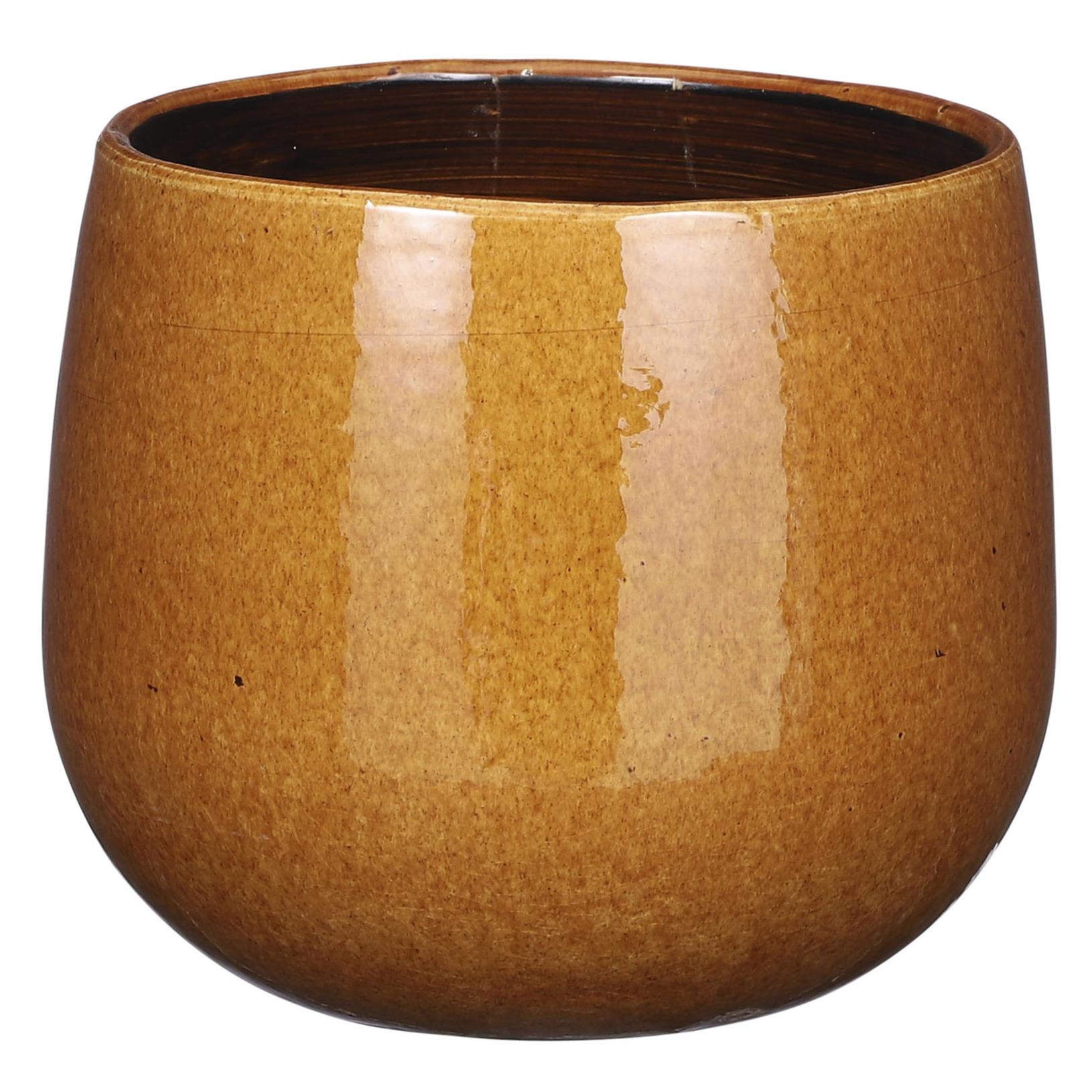 Mica Decorations Plantenpot - keramiek - geel glans - D18|H16 cm