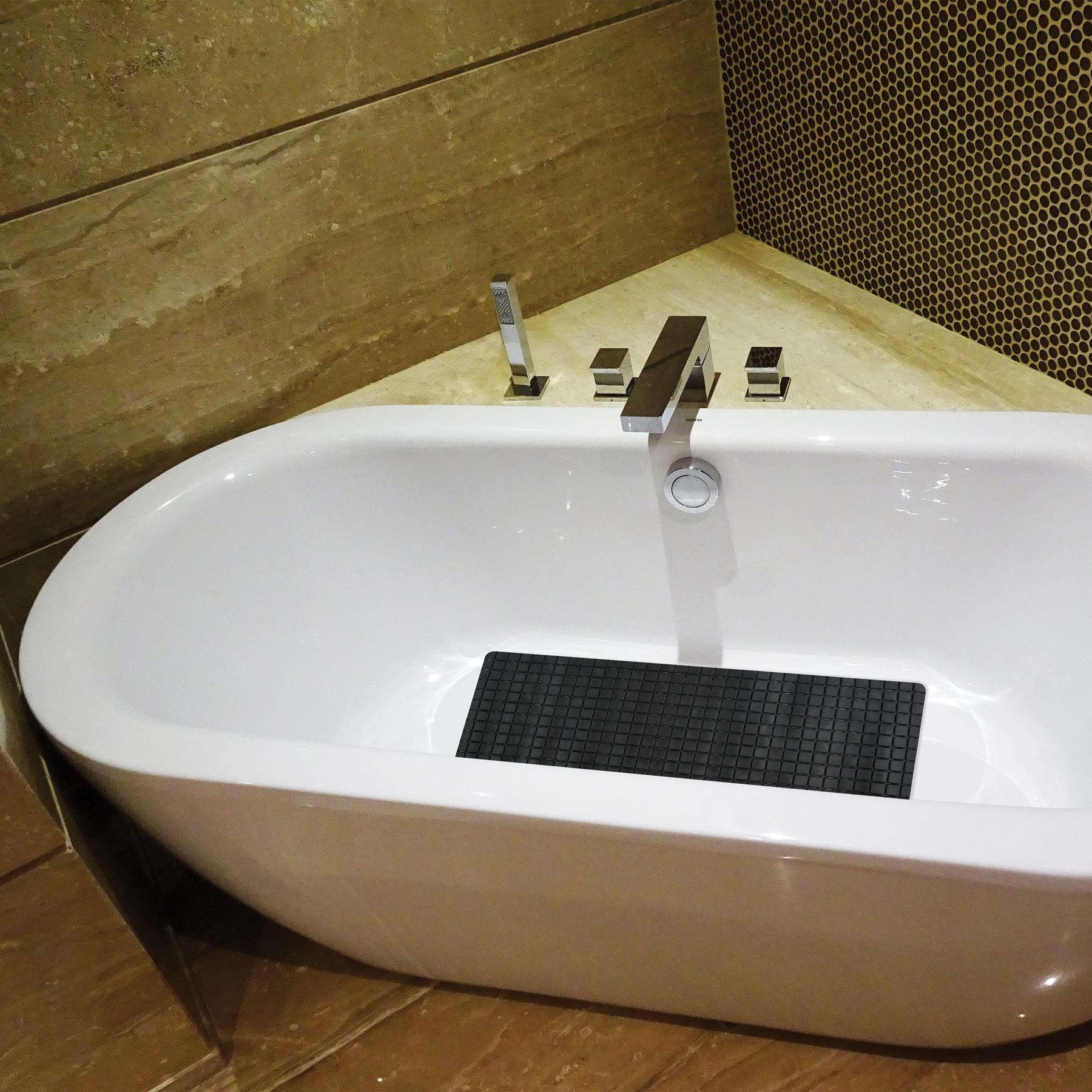 MSV Douche|bad anti-slip mat badkamer - rubber - zwart - 76 x 36cm