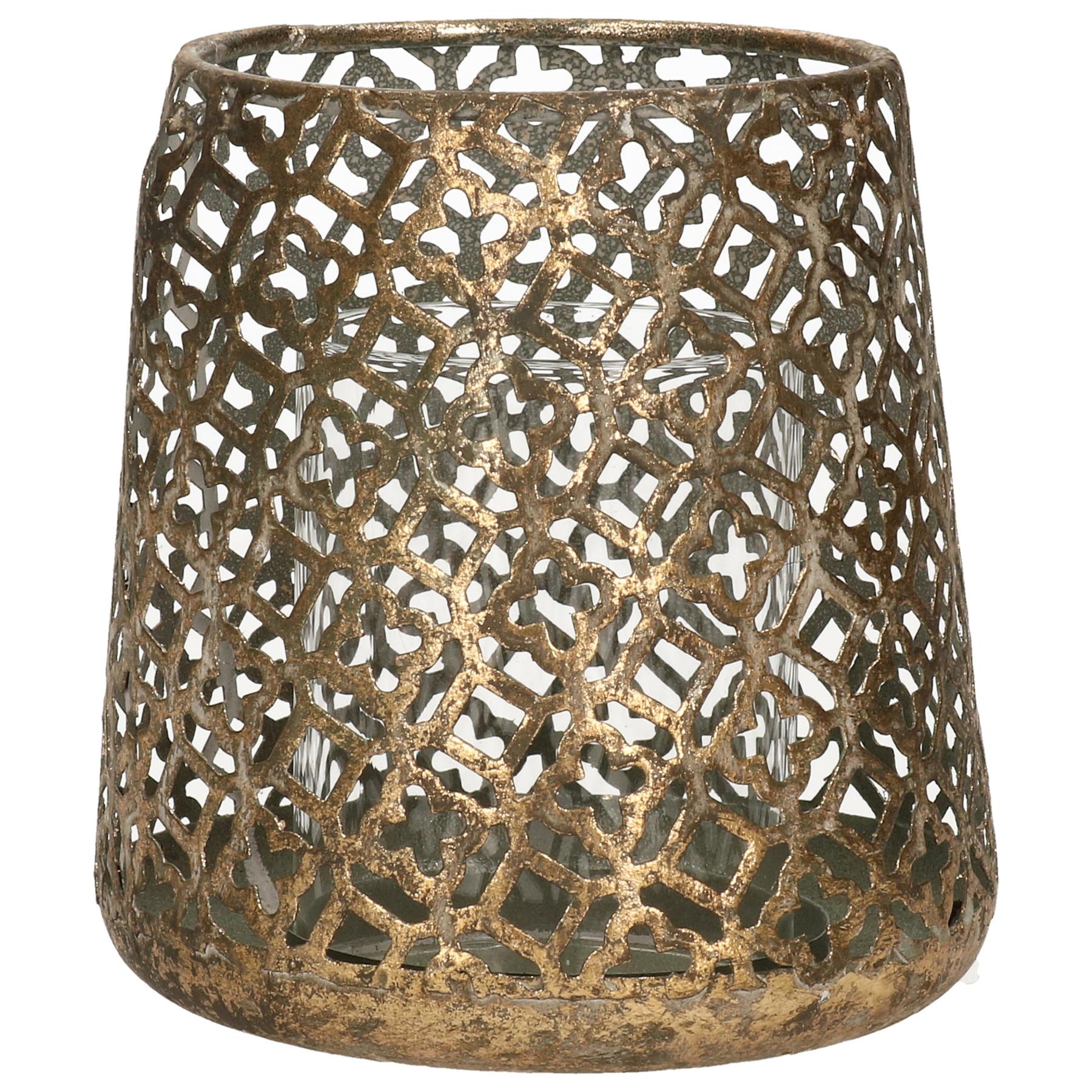 Countryfield Luxe theelichthouder - metaal - brons - D10 x H11 cm