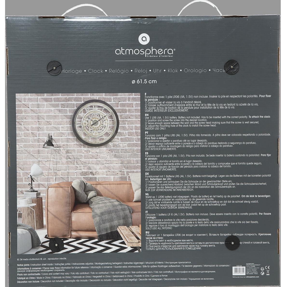 Atmosphera Wandklok|muur klok - Vintage - Dia 61 cm - kunststof|glas