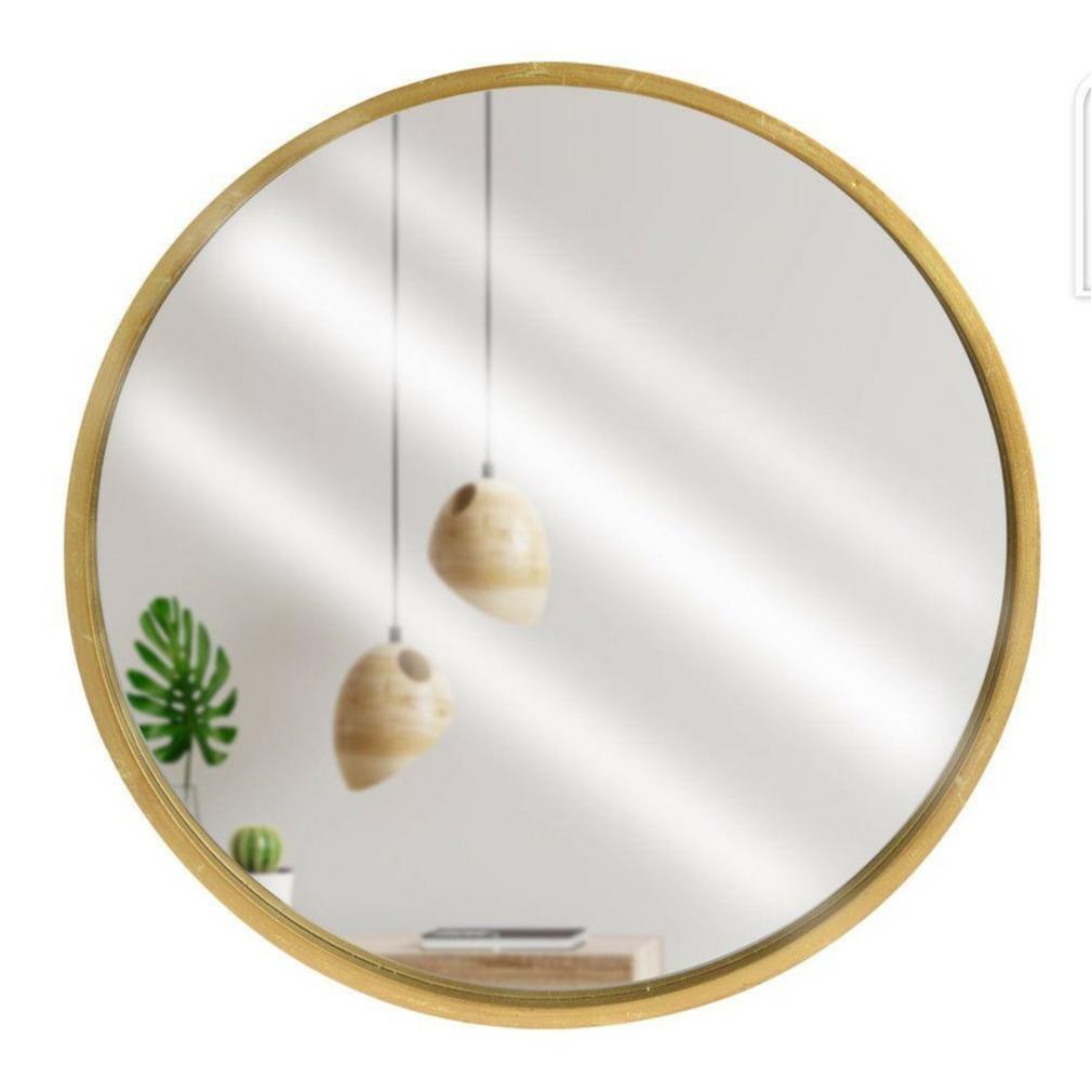 Wandspiegel - rond - hout - goudkleurig - 40 cm