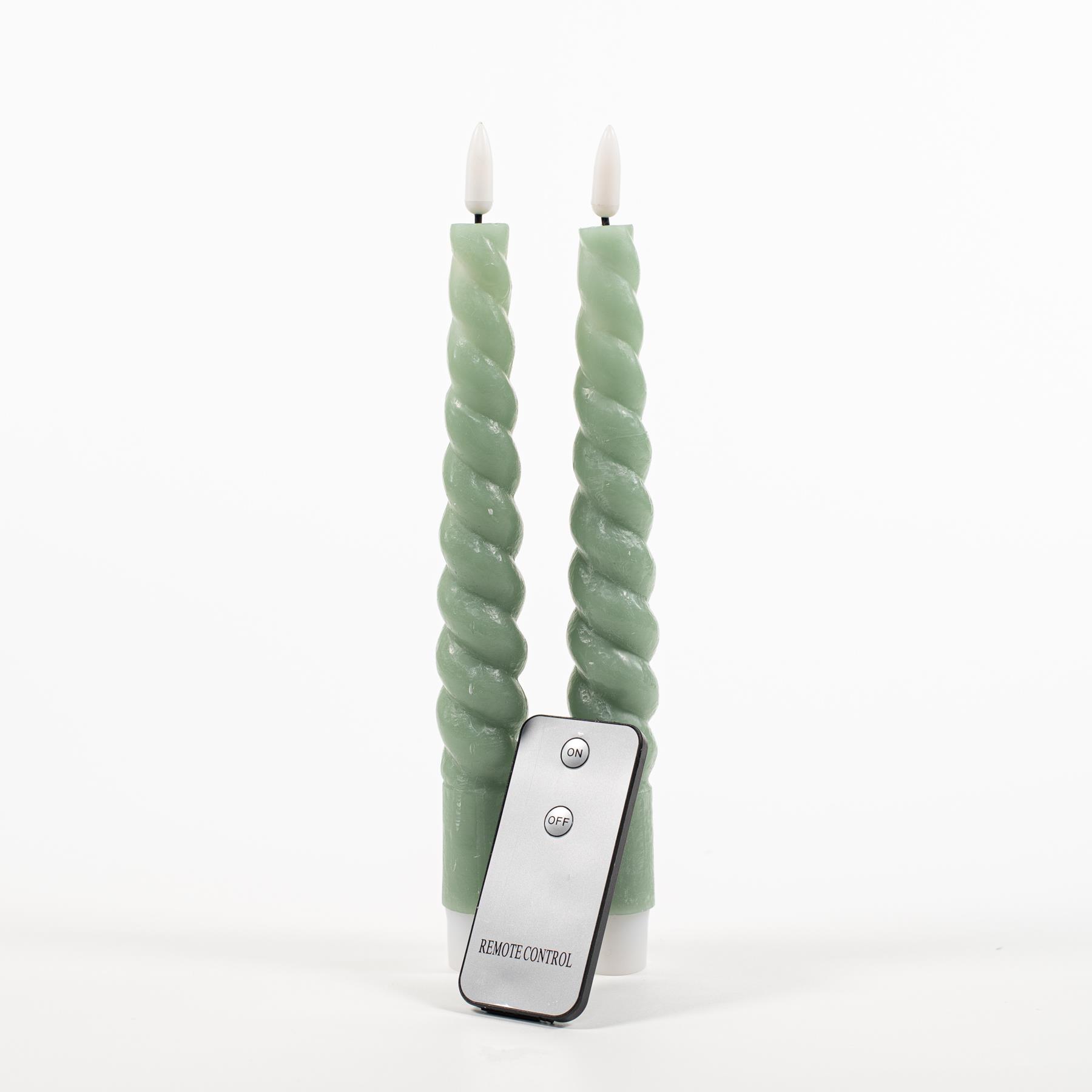 Anna Collection LED swirl dinerkaarsen - 2x st - jade groen - 23 cm