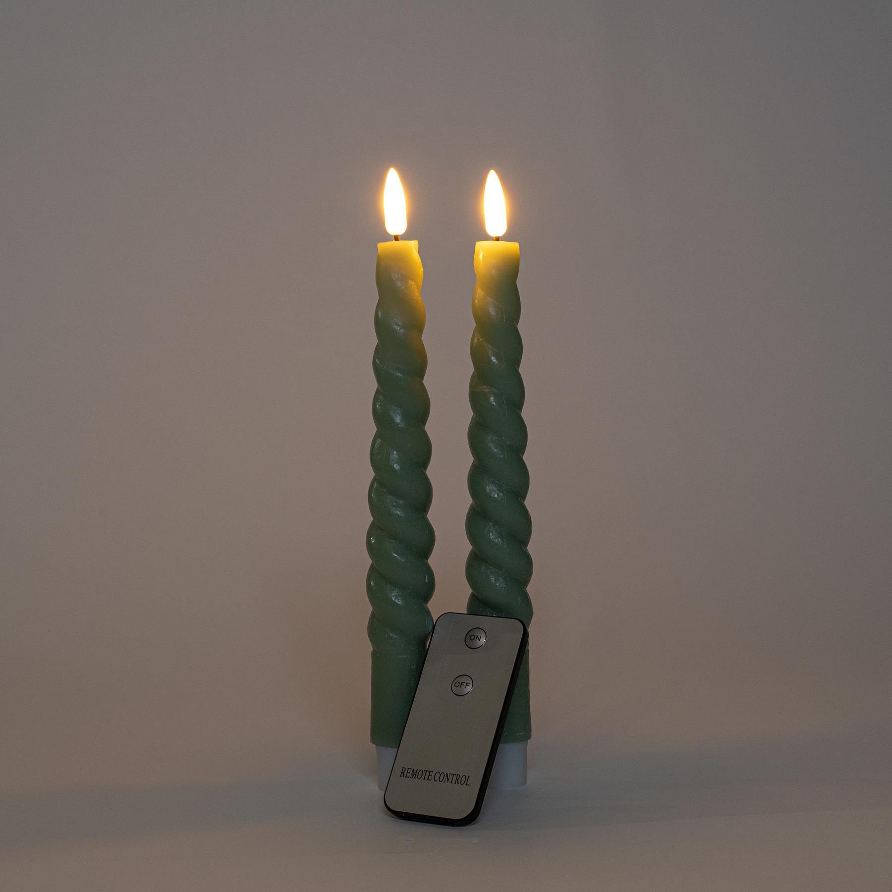 Anna Collection LED swirl dinerkaarsen - 2x st - jade groen - 23 cm