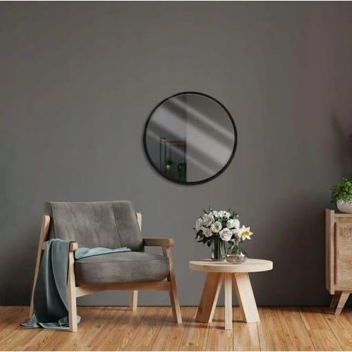 Ronde minimalistisch wandspiegel zwart 50 cm