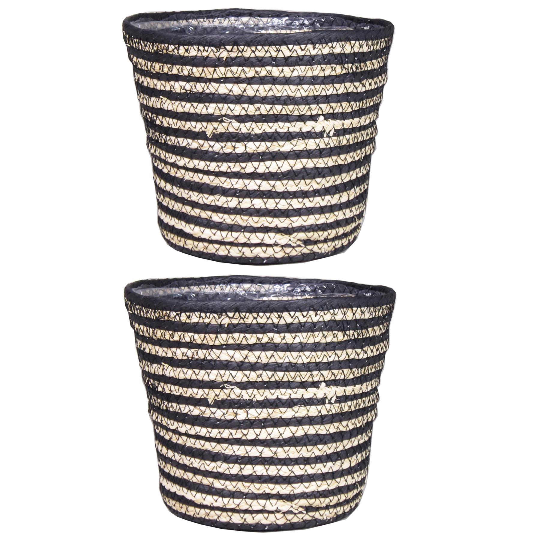Bela Arte Plantenpot - rotan - naturel en zwart - 20 x 18 cm