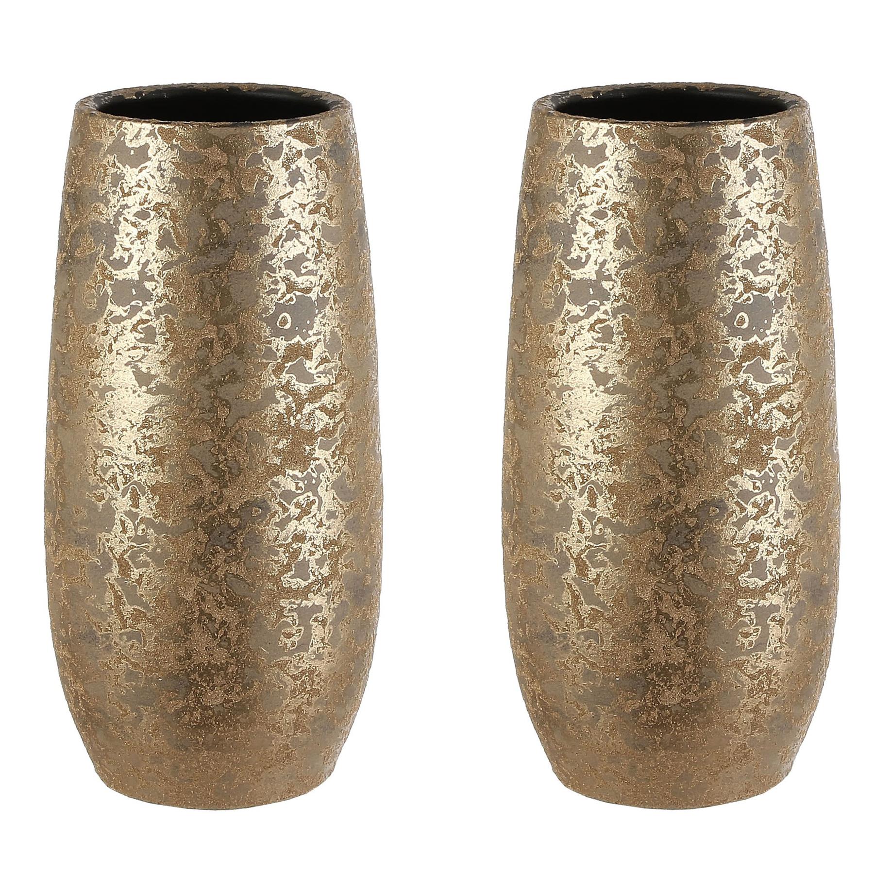 Mica Decorations Vaas - keramiek flakes motief goud - 17 x 35 cm