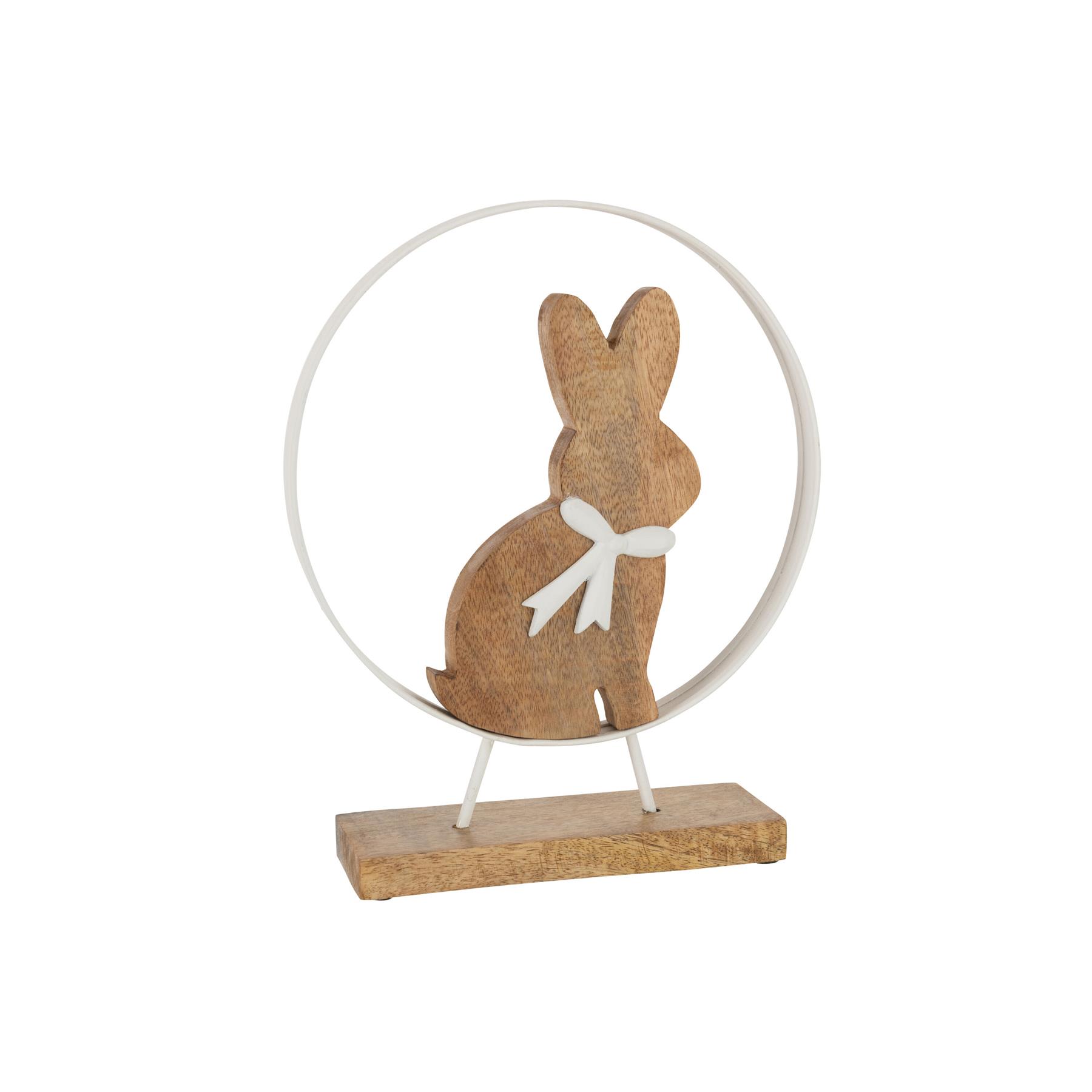 J-Line decoratie Konijn Strik In Rond - hout|ijzer - wit|naturel - medium - paasdecoratie