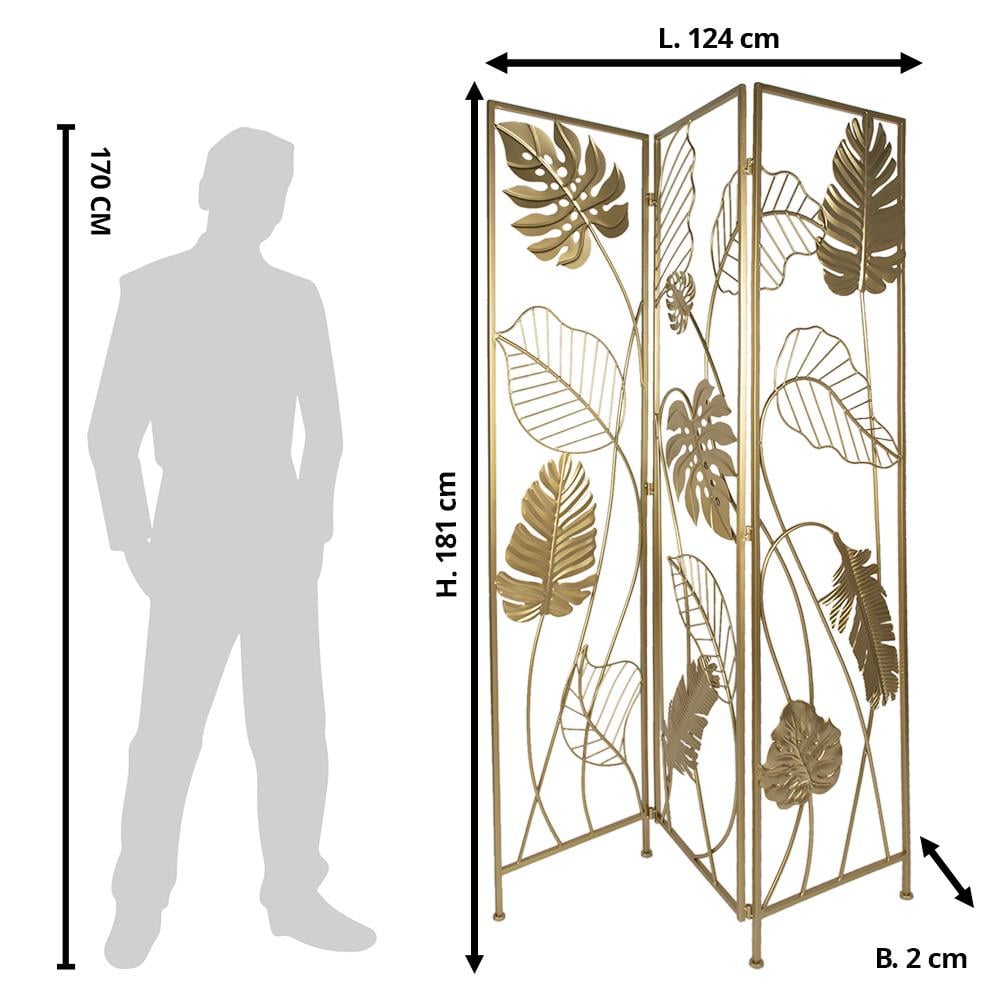Clayre & Eef Kamerscherm  124x2x181 cm Goudkleurig Ijzer Bladeren