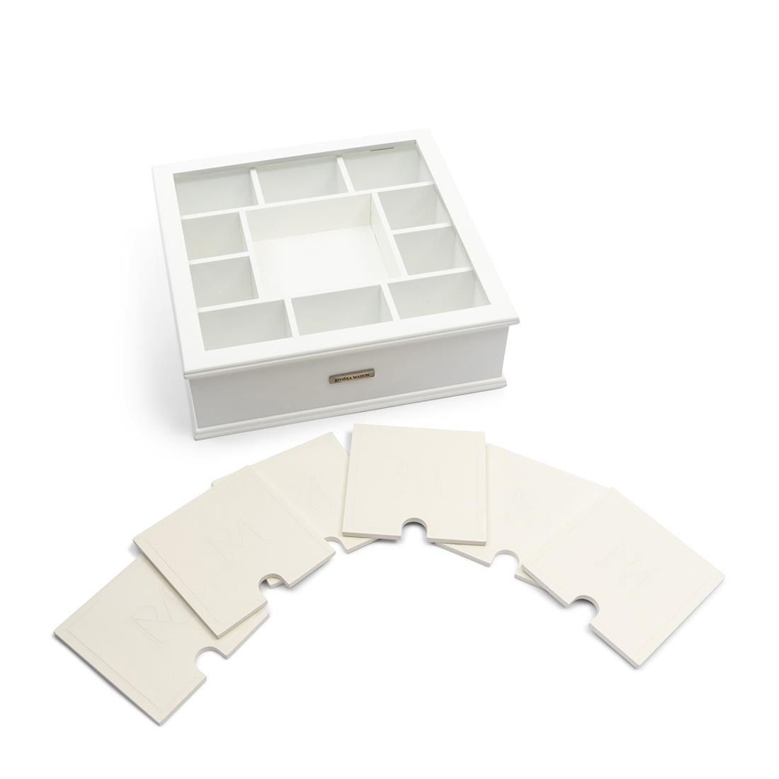 Riviera Maison Theedoos wit, met deksel - RM Tea Monogram 6 stuks