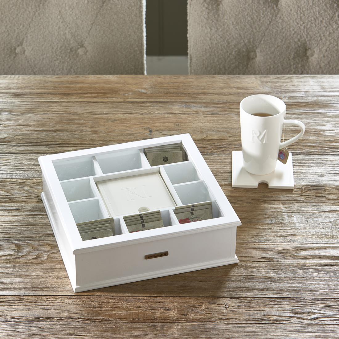 Riviera Maison Theedoos wit, met deksel - RM Tea Monogram 6 stuks