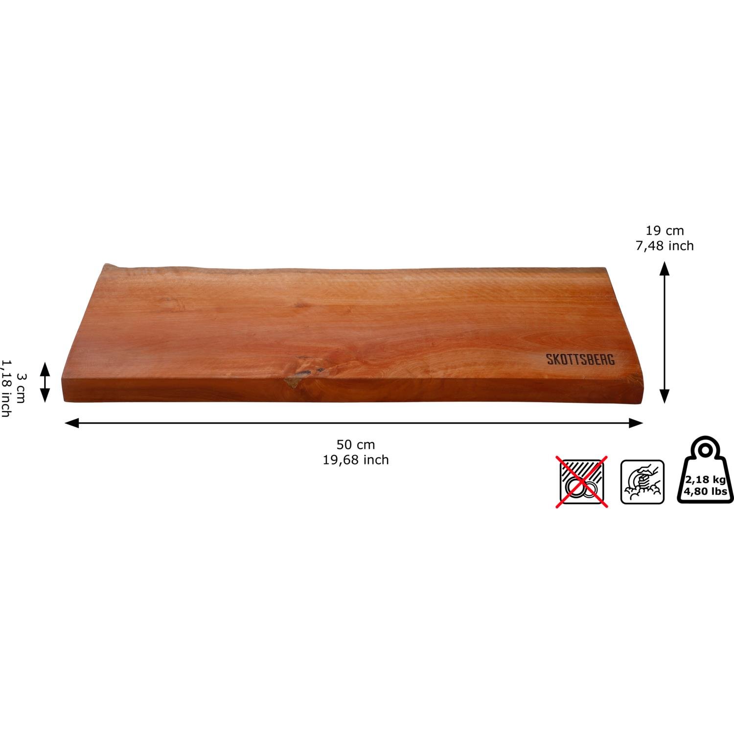 Skottsberg Serveerplank | 50 x 19 cm | Longan hout | Ingefreesde Handgrepen
