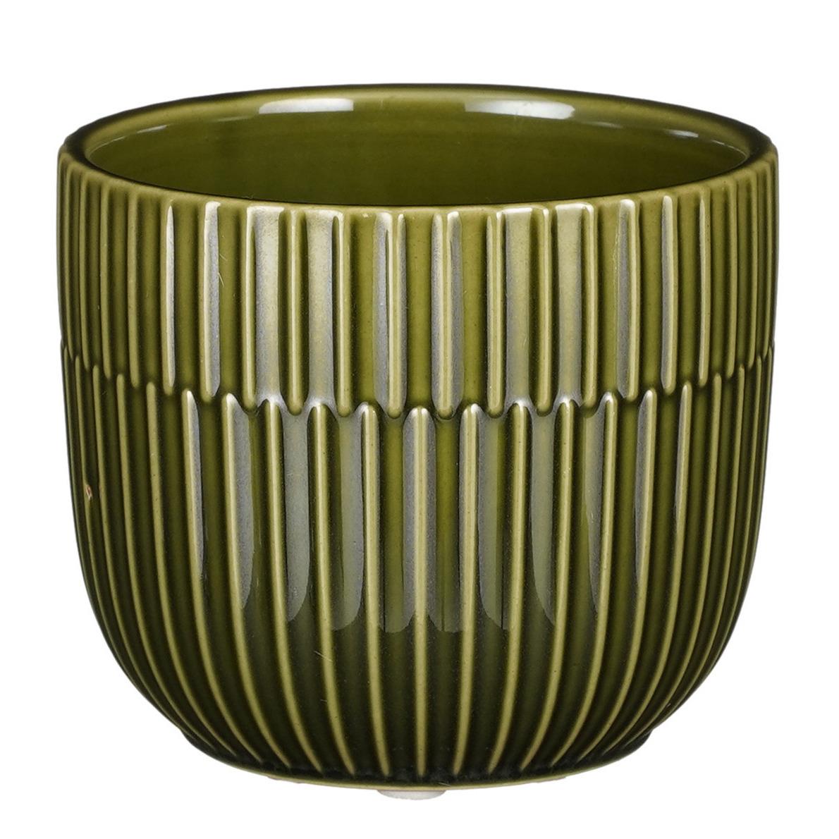 Mica Decorations - Plantenpot - groen - stripes - D11 x H9 cm