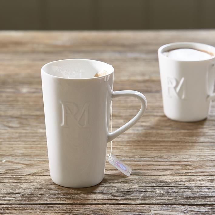 Riviera Maison Koffiemokken Set, Wit - Monogram - 2 stuks