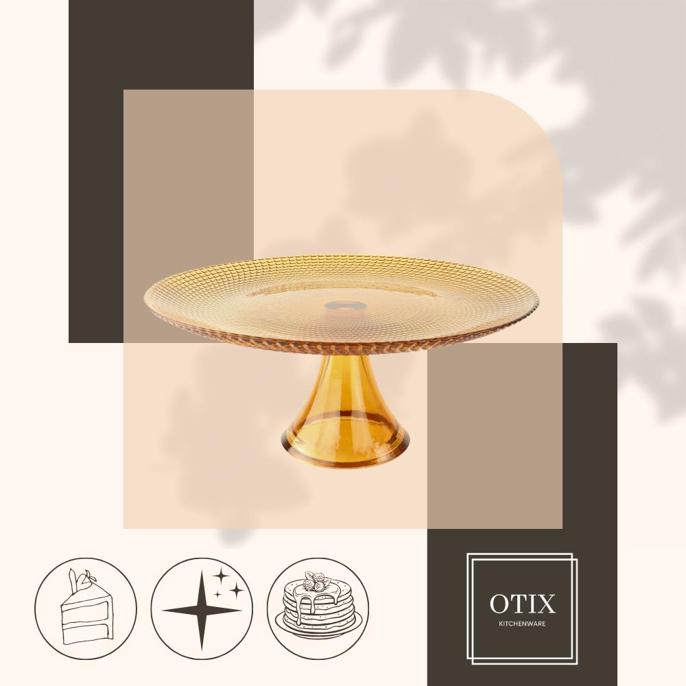 OTIX Taartplateau met Voet Serveerplateau  28cm Amber Kleur Glas
