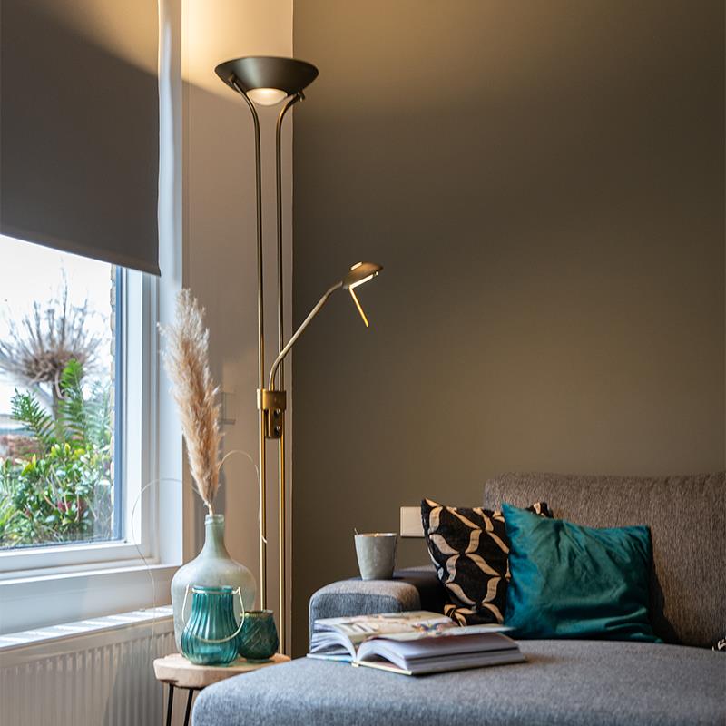 QAZQA Vloerlamp brons met leeslamp incl. LED en dimmer - Diva 2