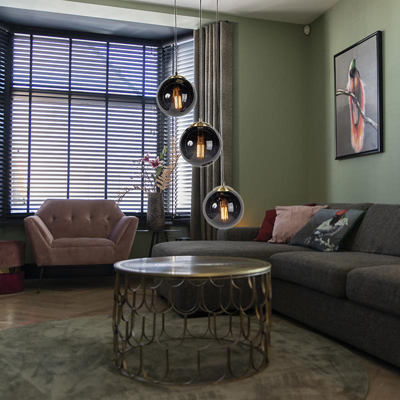QAZQA Hanglamp woonkamer, art deco, modern, drie zwarte glazen bollen