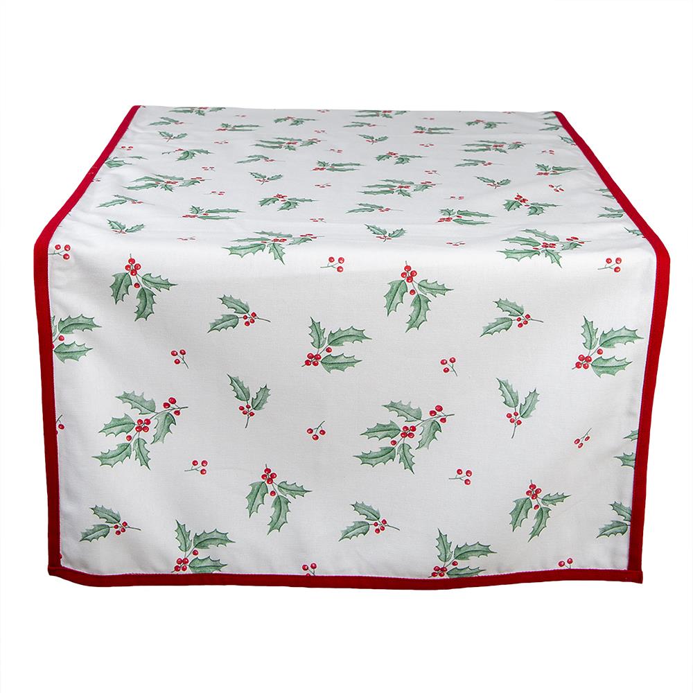Clayre & Eef Tafelloper Kerst  50x140 cm Wit Rood Katoen Rechthoek
