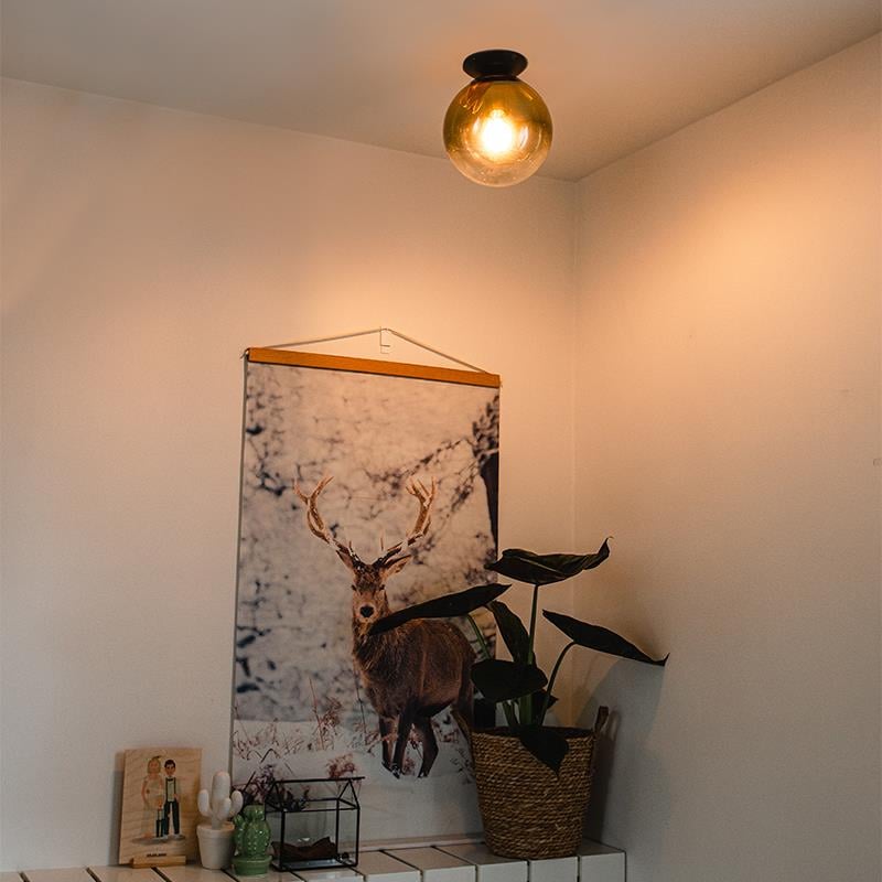 QAZQA Art deco plafondlamp zwart met goud glas - pallon