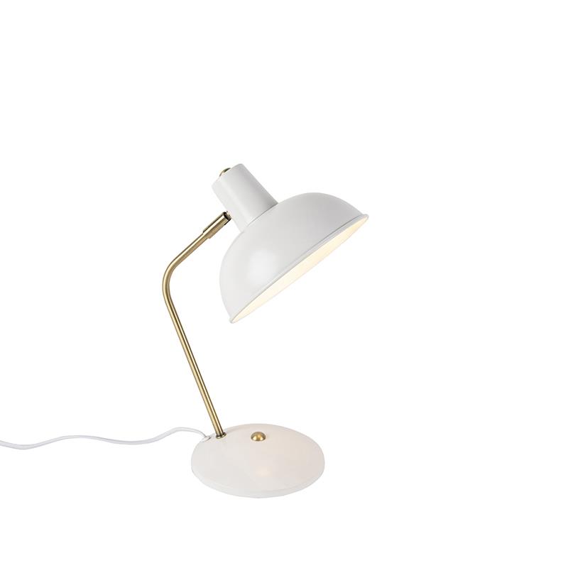 QAZQA Retro tafellamp wit met brons 38cm - Milou